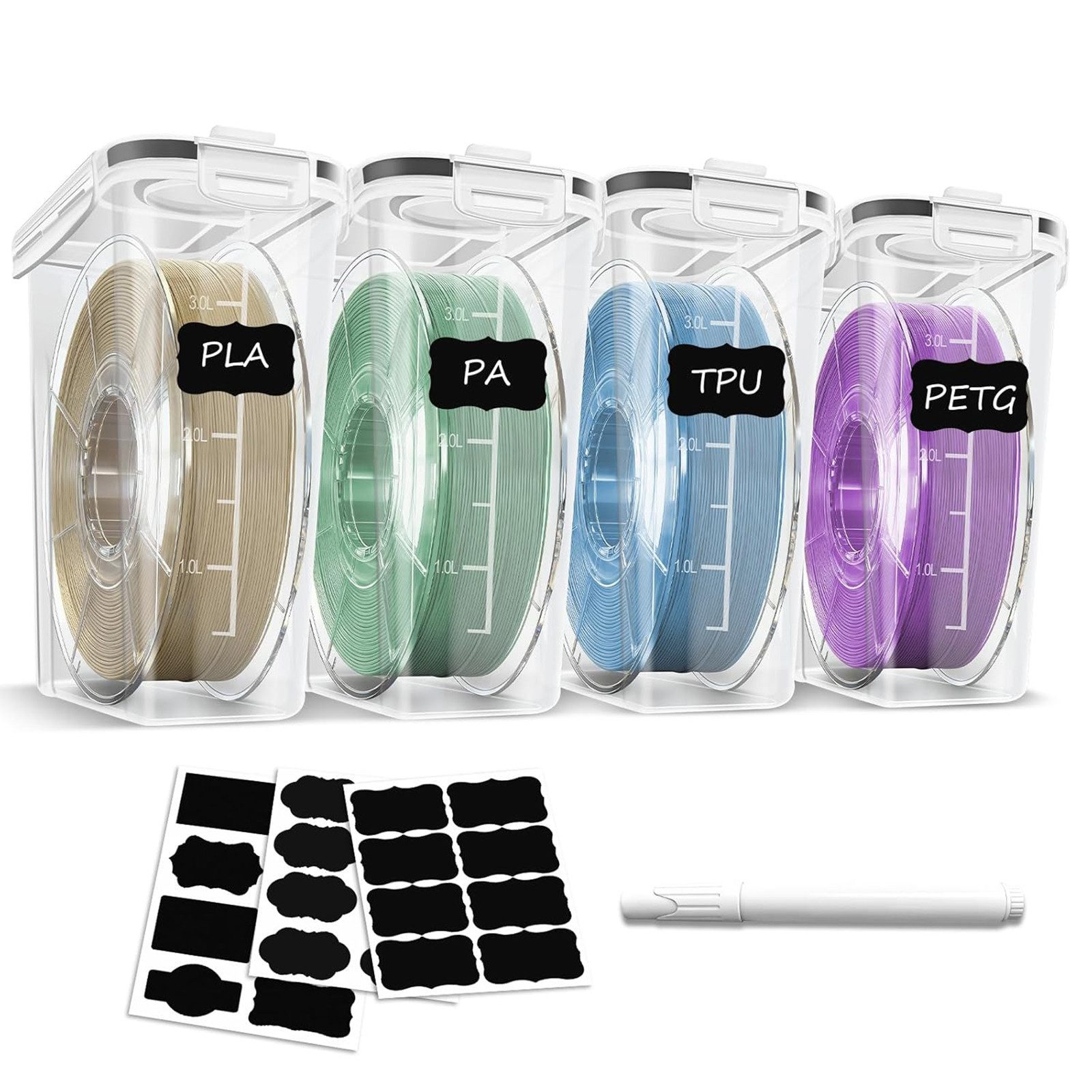 AIMAX Filament Aufbewahrungsbox 4 Pack für 3D Druck filament storage, Versiegelung und Schutz stapelbar 4.0L 3d printer accessories