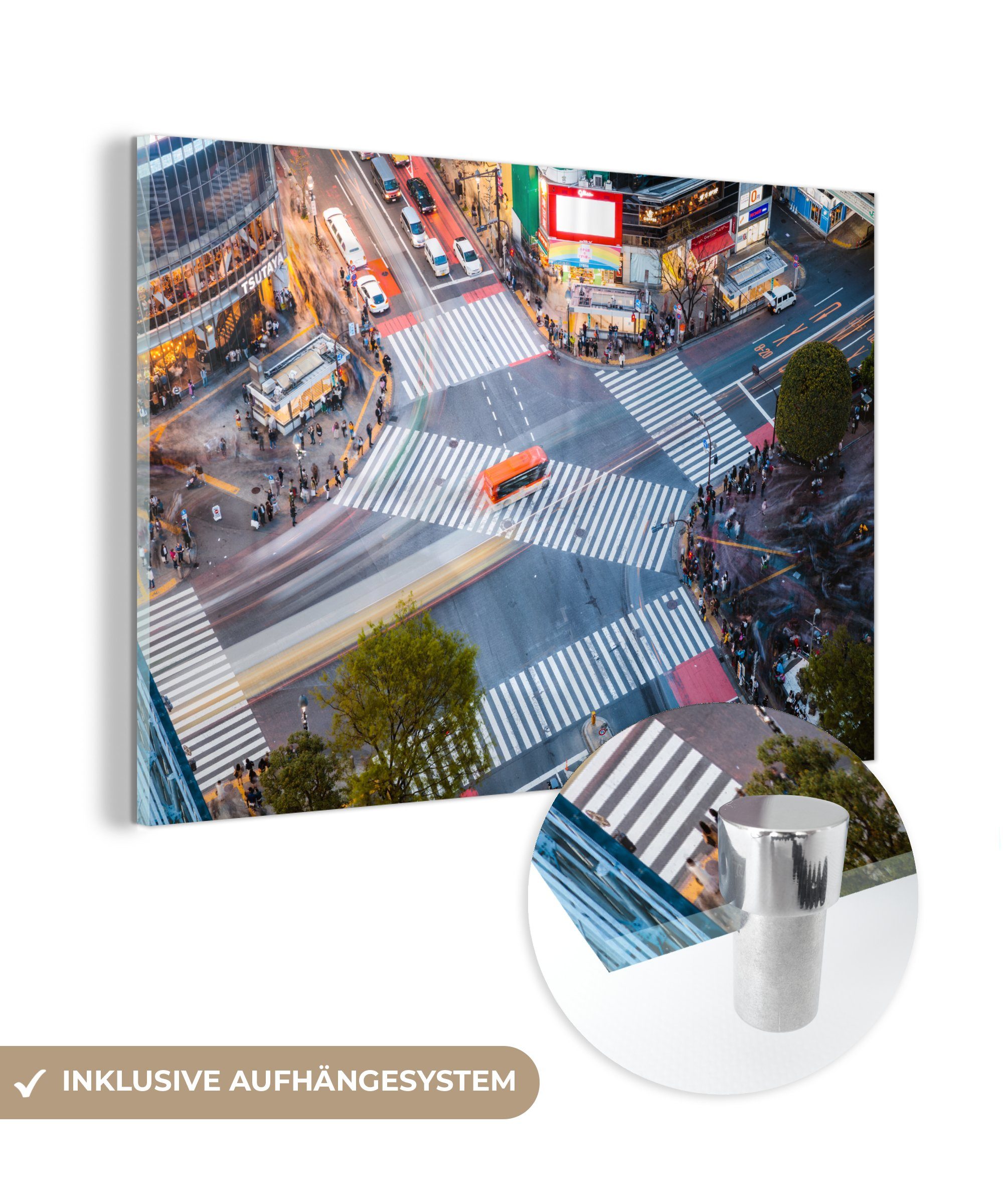 attraktiv MuchoWow Acrylglasbild Luftaufnahme des Zebrastreifens Wohnzimmer & (1 Japan, Tokio, St), Schlafzimmer in Acrylglasbilder