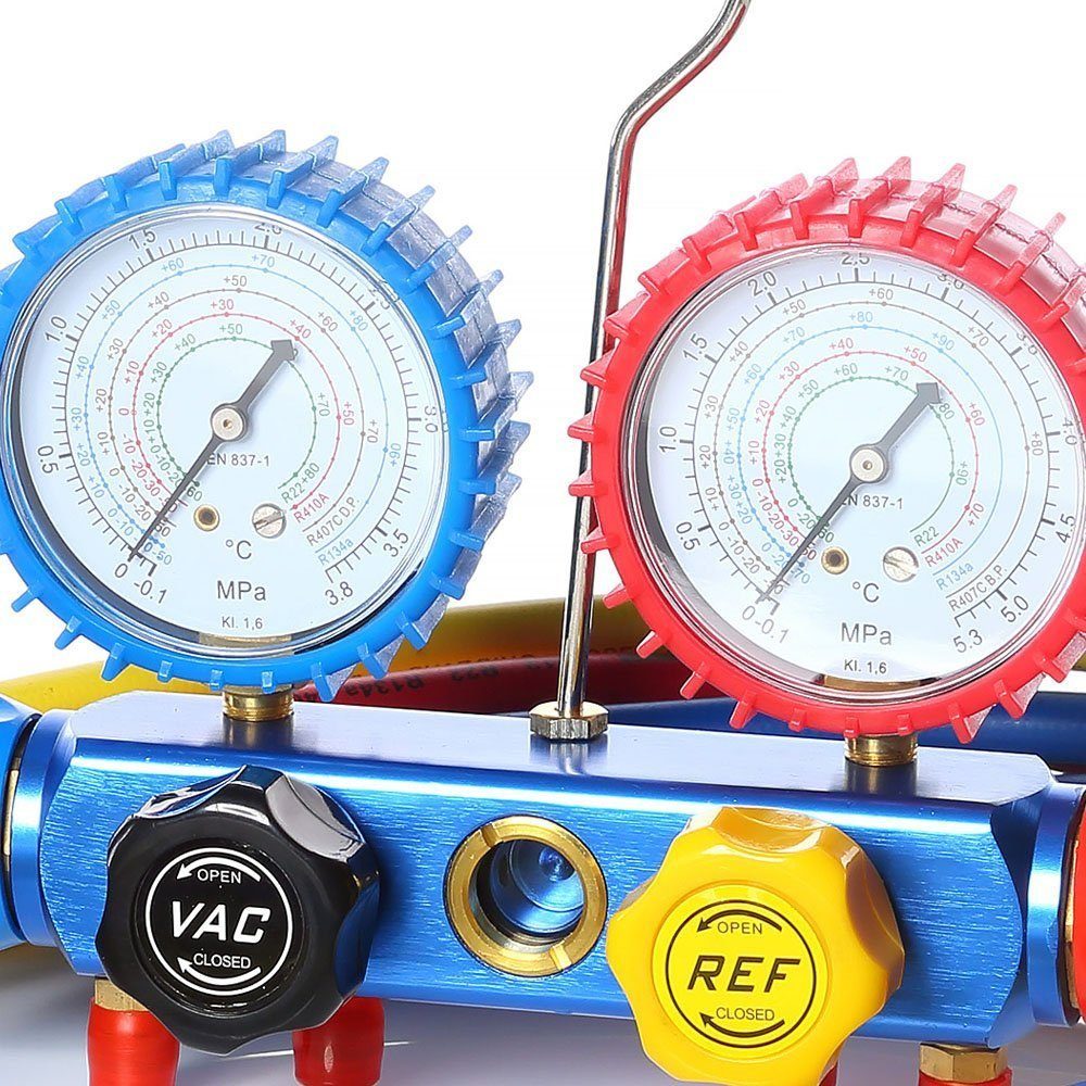 Melko Klimaanlagenschlauch Schlauch 1 x 4-Wege Monteurhilfe für R134, R410a, R22 und R407c, Zubehör für Klimaanlage, Schauglas