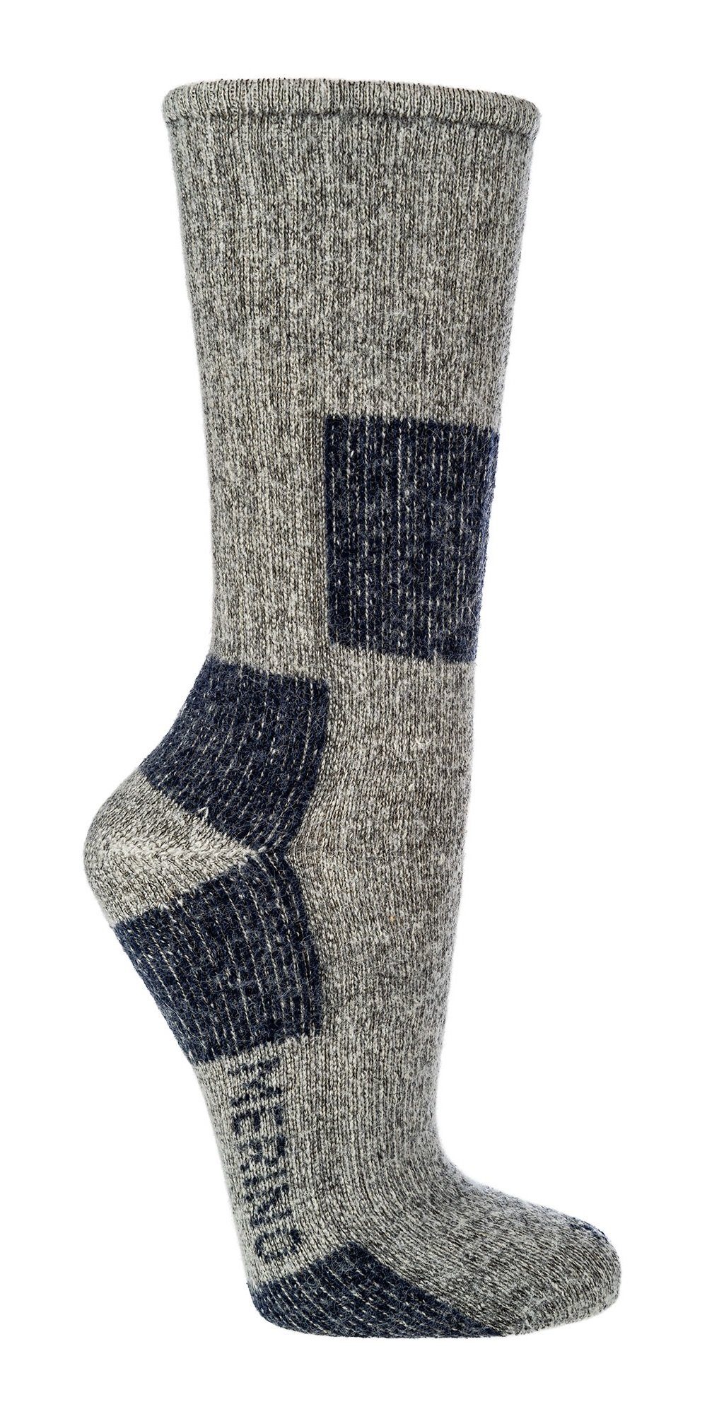 FussFreunde Wandersocken 2 Paar Trekkingsocken, Outdoorsocken mit 85% Wolle vom Merinoschaf Grau/Marine