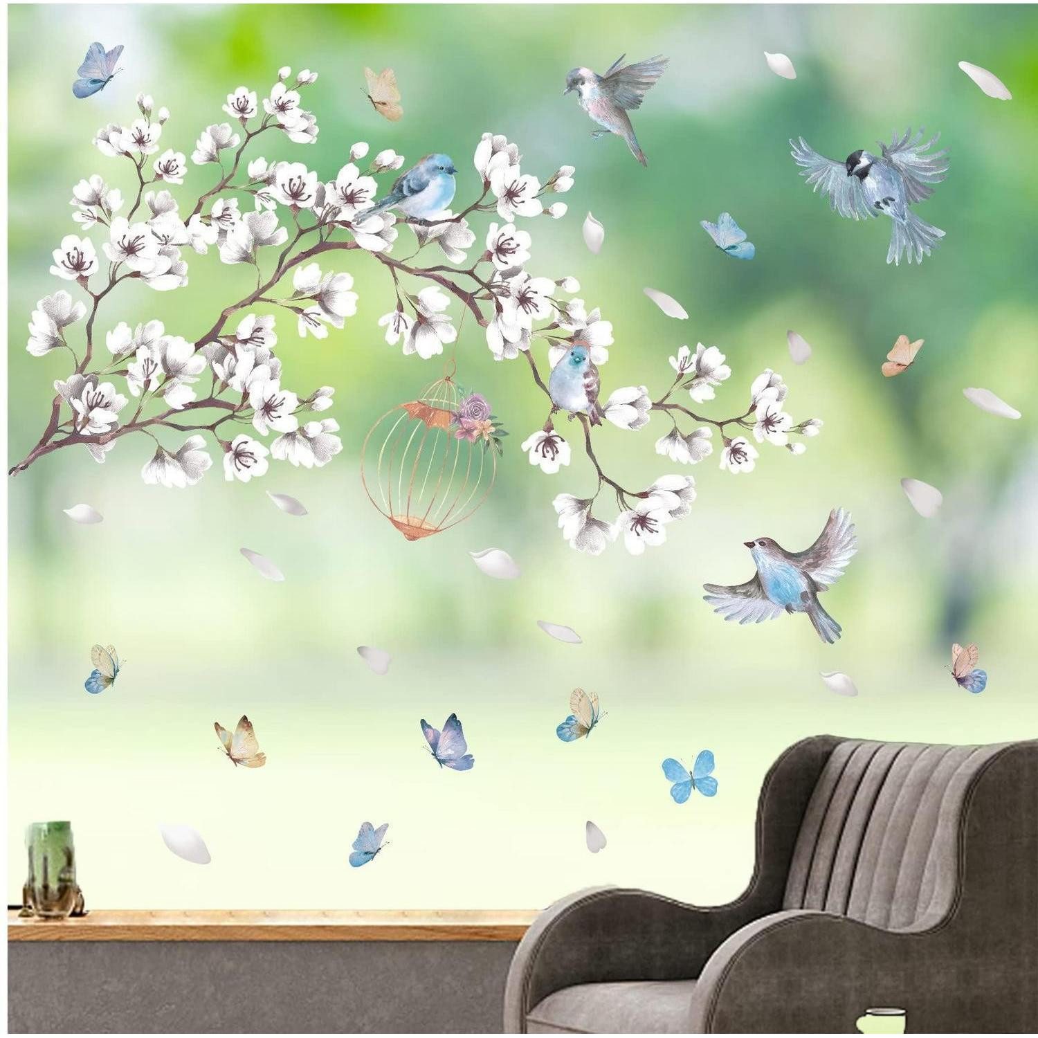 LuxusKollektion Fensterbild Fensteraufkleber Blumenzweige Weiss Sommer Frühling