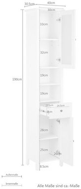 welltime Hochschrank Aalborg Schrank Badezimmerschrank Badschrank Badmöbel im Landhaus-Stil, Breite 40 cm