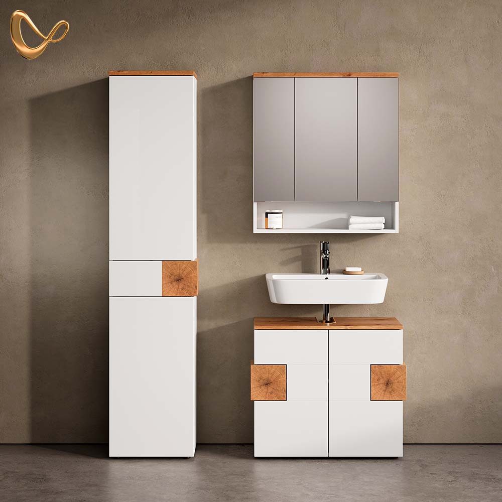 Livinity® Badezimmerspiegelschrank Tanaro, Weiß/Weiß, 70 x 77.5 cm mit 3 Tü günstig online kaufen