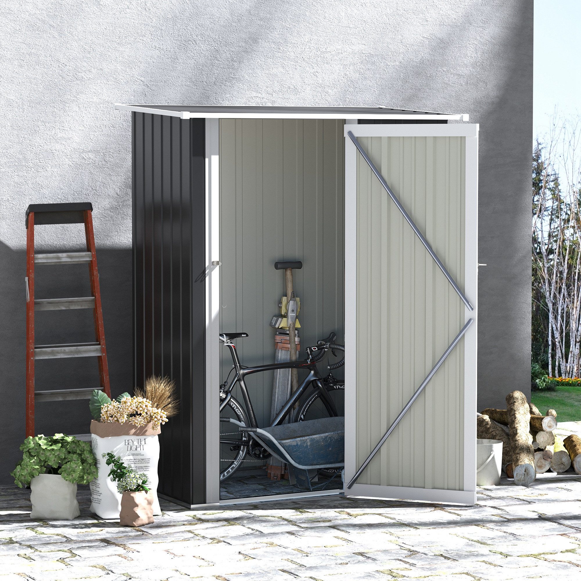Thumbnail - Outsunny Gerätehaus Geräteschuppen mit Tür, Outdoor, aus Stahl, BxT: 142x84 cm, (Holzhütte, 1 St., Gartenhaus), für Gart...