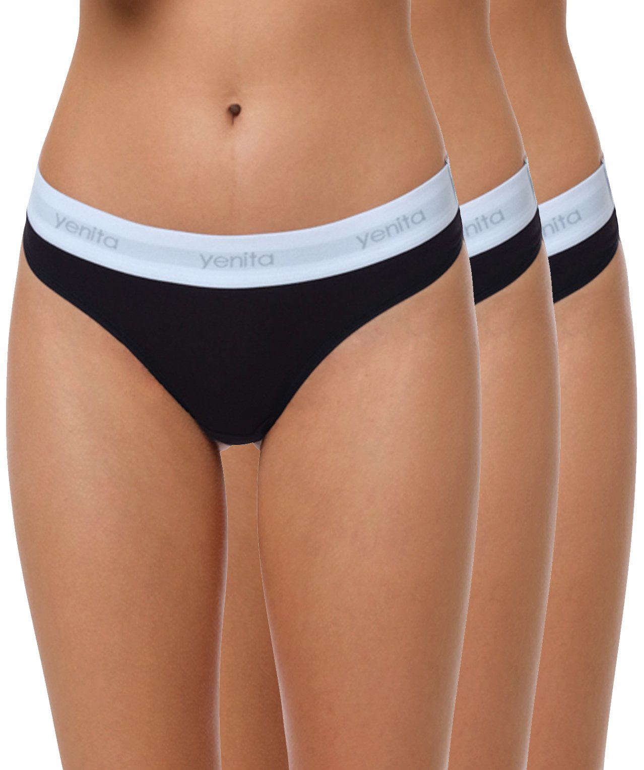 Yenita® String Modern-Sports-Collection (3-St) in angenehmer Baumwoll-Stretchqualität schwarz