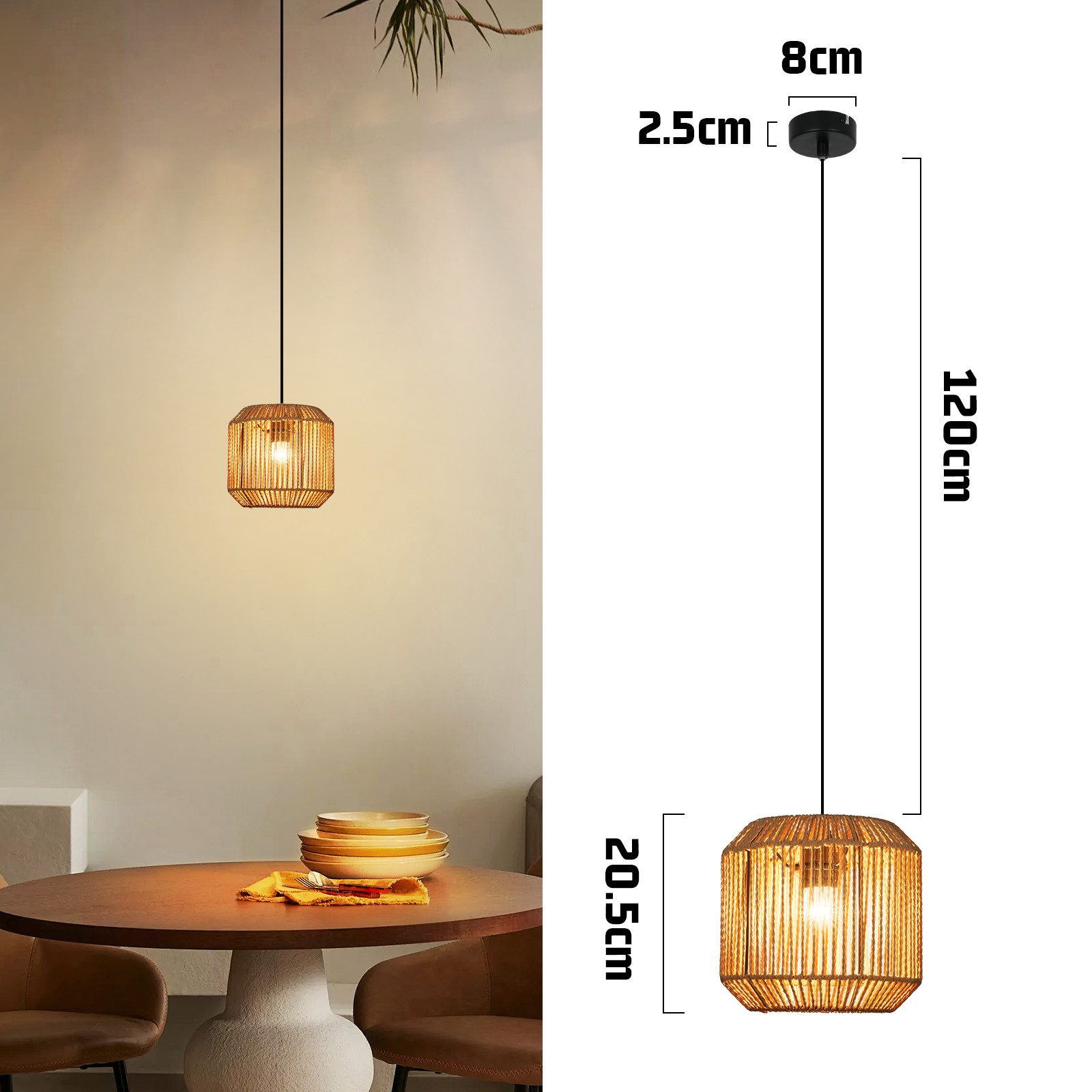 ZMH Pendelleuchte Esszimmer 1 Flammig Vintage Laterne Design Hängeleuchte E27 Flur, Hochwertige Design, ohne Leuchtmittel, laternenförmige Flechtdesign Hanfseil Esstischlampe für Schlafzimmer