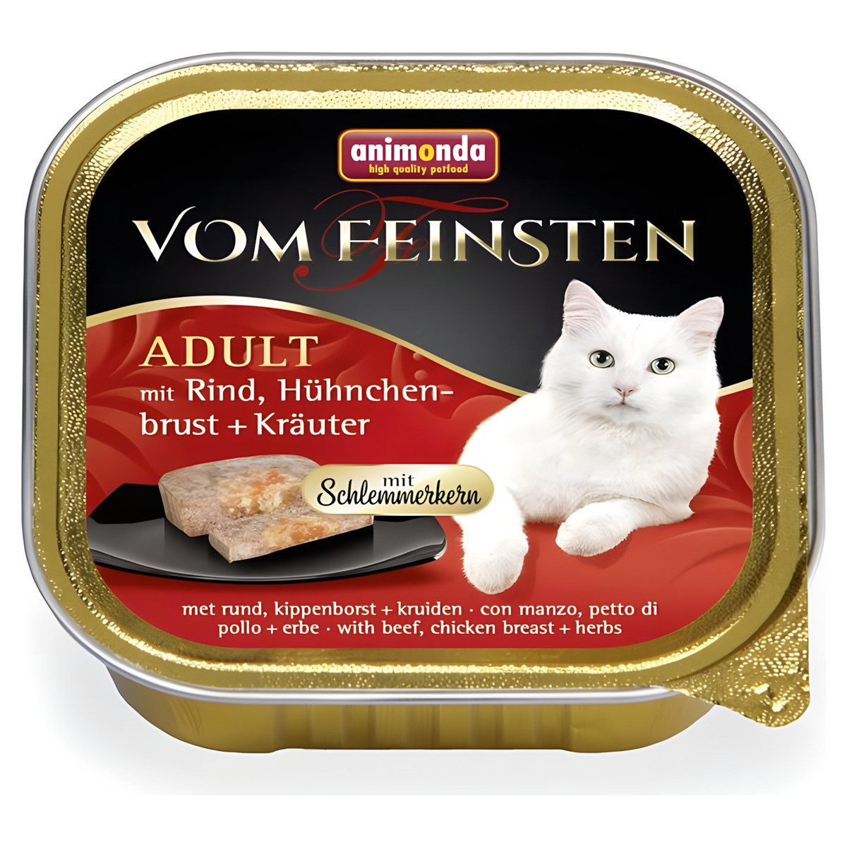 Animonda vom Feinsten mit Schlemmerkern mit Rind, Hühnchenbrust & Kräutern 10, Nassfutter für: Katze