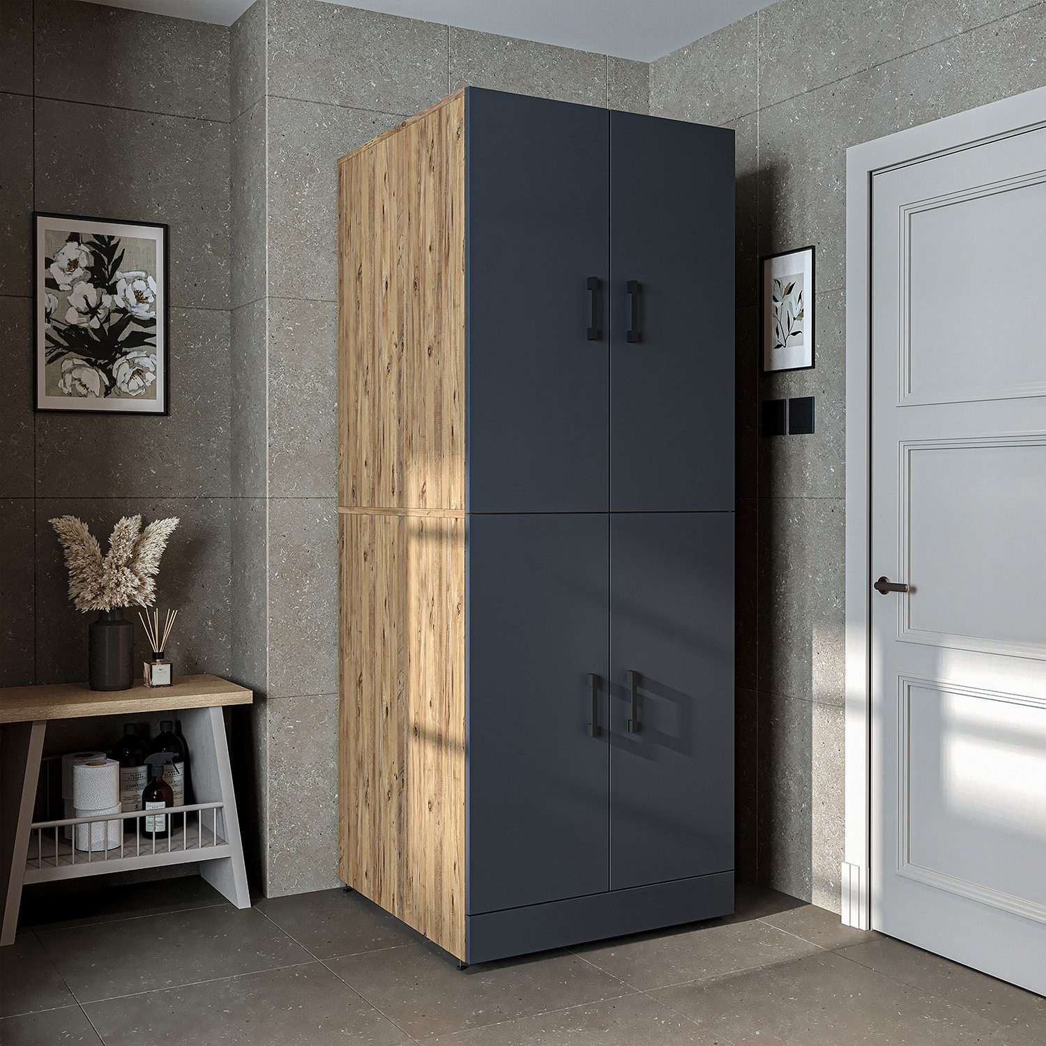 Roomart Waschmaschinenumbauschrank DORA Waschmaschinenschrank 70 cm, Soft-Close, 130 kg, in 4 Farben (Waschmaschinenschrank DORA für Trockner & Waschmaschine in – Bild 2 von 5