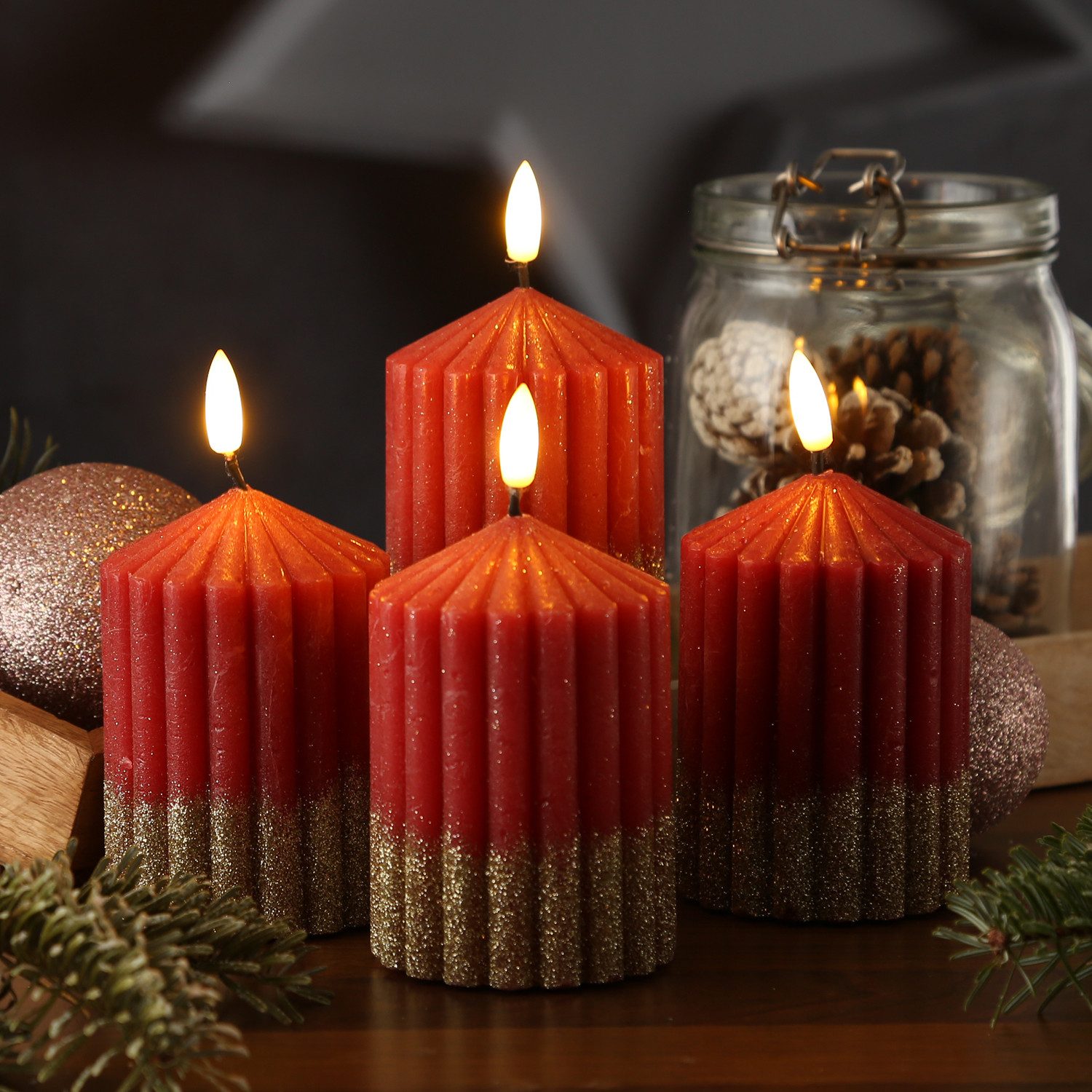 MARELIDA LED-Kerze Liv Echtwachs gerillt mit günstig online kaufen