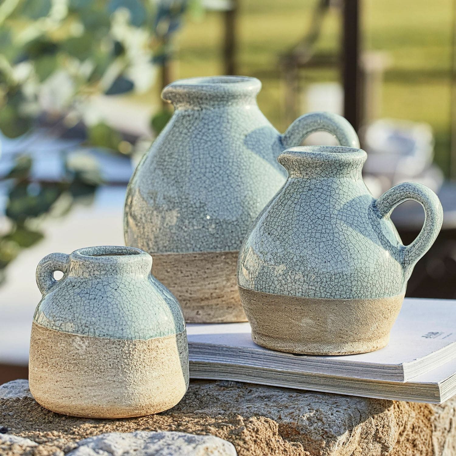 Mirabeau Übertopf Vase 3er Set Lezíria hellblau günstig online kaufen