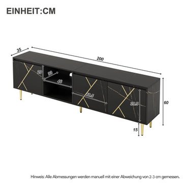 BlingBin TV-Schrank Lowboard (1-St) mit 3 Türen, modernem Schwarz-Gold-Design, für 90-Zoll-Fernseher