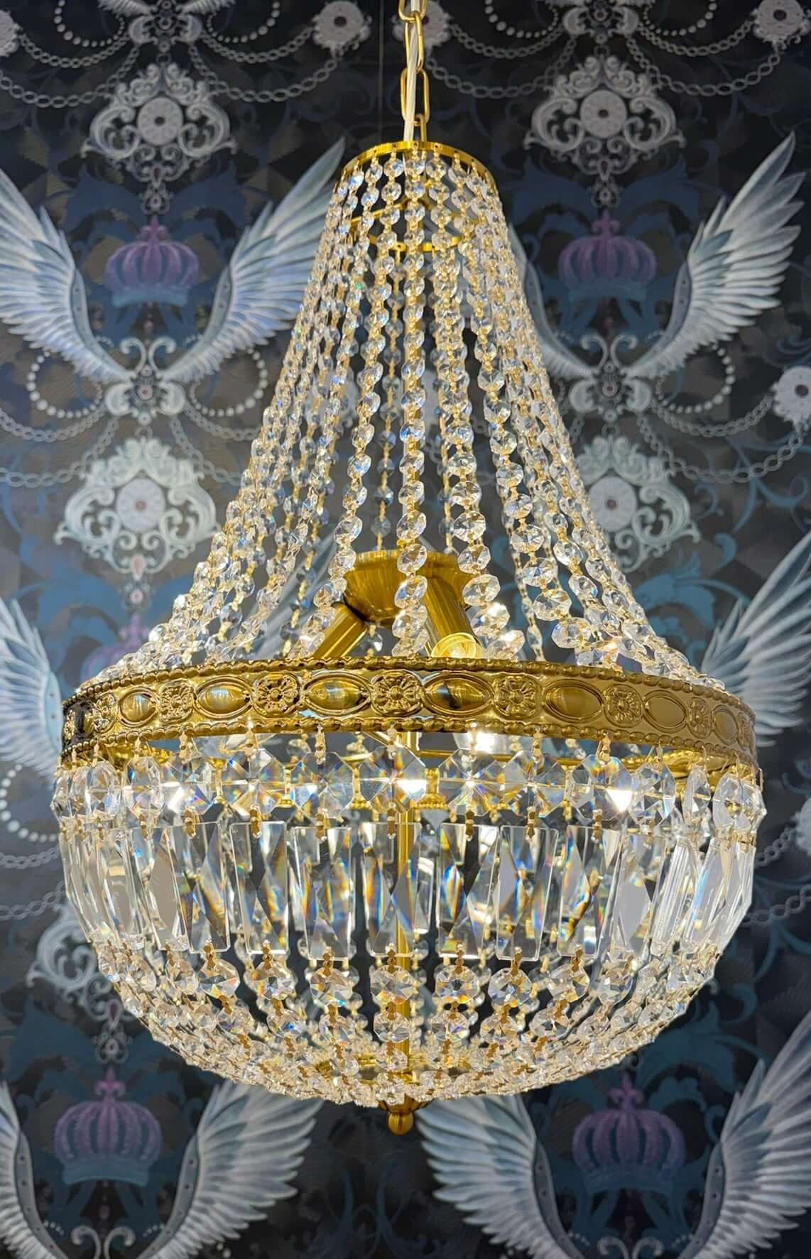 PGA-Lights Kronleuchter Kristall Korblüster Florence Brushed Gold, LED wechselbar