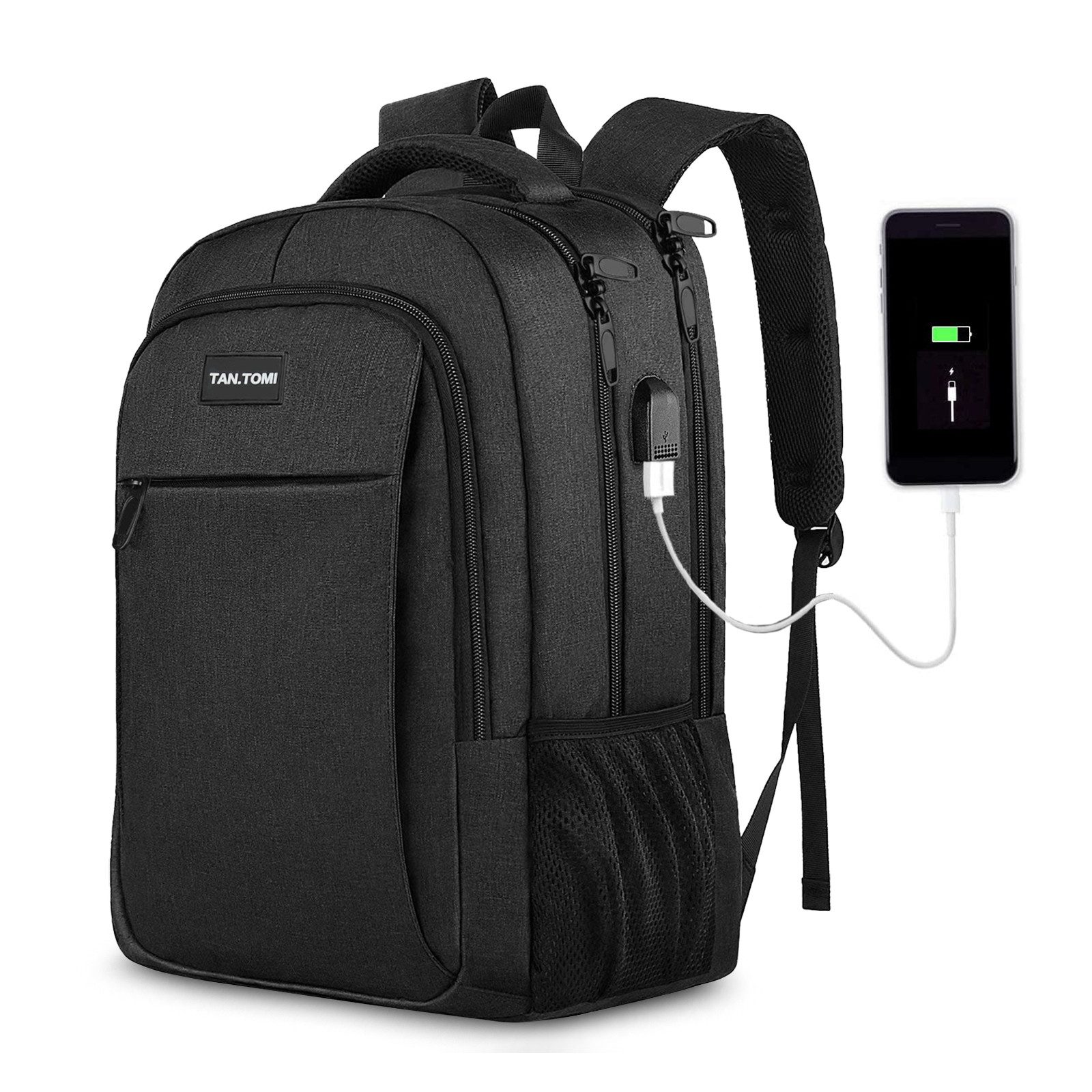 TAN.TOMI Rucksack Laptop-Rucksack Herren mit USB-Ladebuchse, Große Kapazität Casual Rucksack für 15,6" Laptop