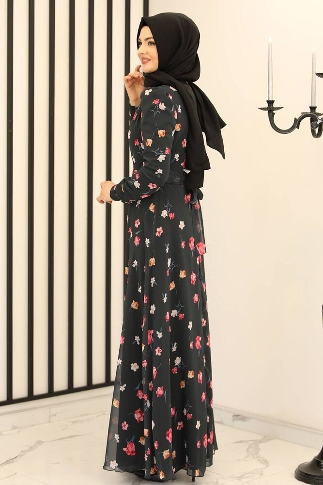 Modavitrini Chiffonkleid Damen Kleid Abendkleid Chiffon, Modest Geblümtes Fashion Muster Hijab Mode Sommerkleid, Blumen