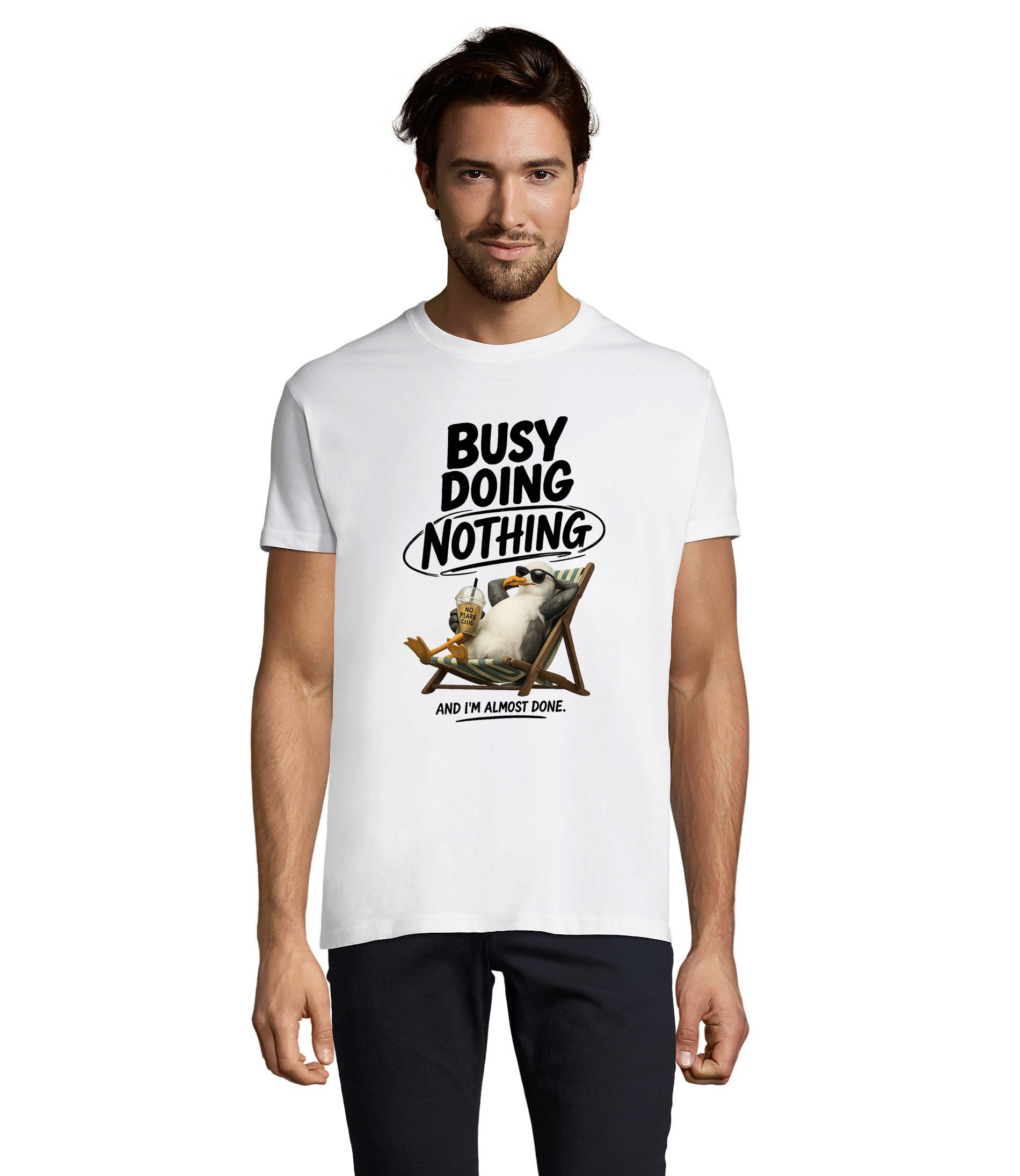 T-Shirt BusyDoingNothing Herren T-Shirt Pinguin Print Patch Freizeit