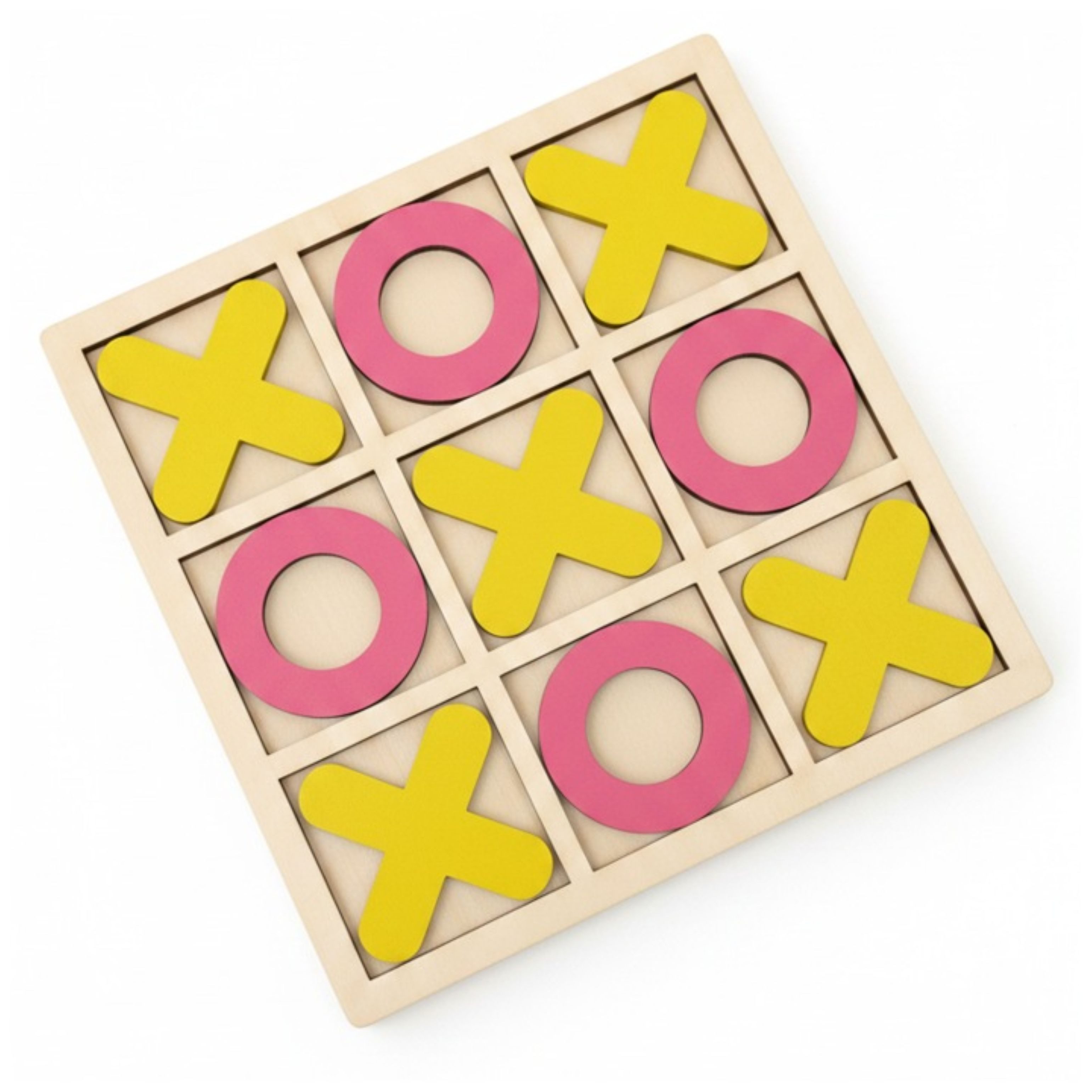 Festivalartikel Kreativset Holz Tic Tac Toe Lernspiel Kinder Reisespiel Montessori Gelb Rosa, (1-tlg)
