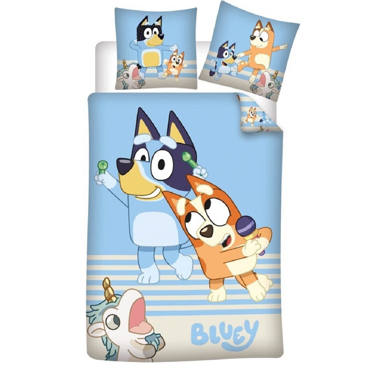 Bluey Bettwäsche - Set – 1x Deckenbezug 70x140 & 1x Kissenbezug für Kinder, Baumwolle, 2 teilig, perfekt für Kinderzimmer