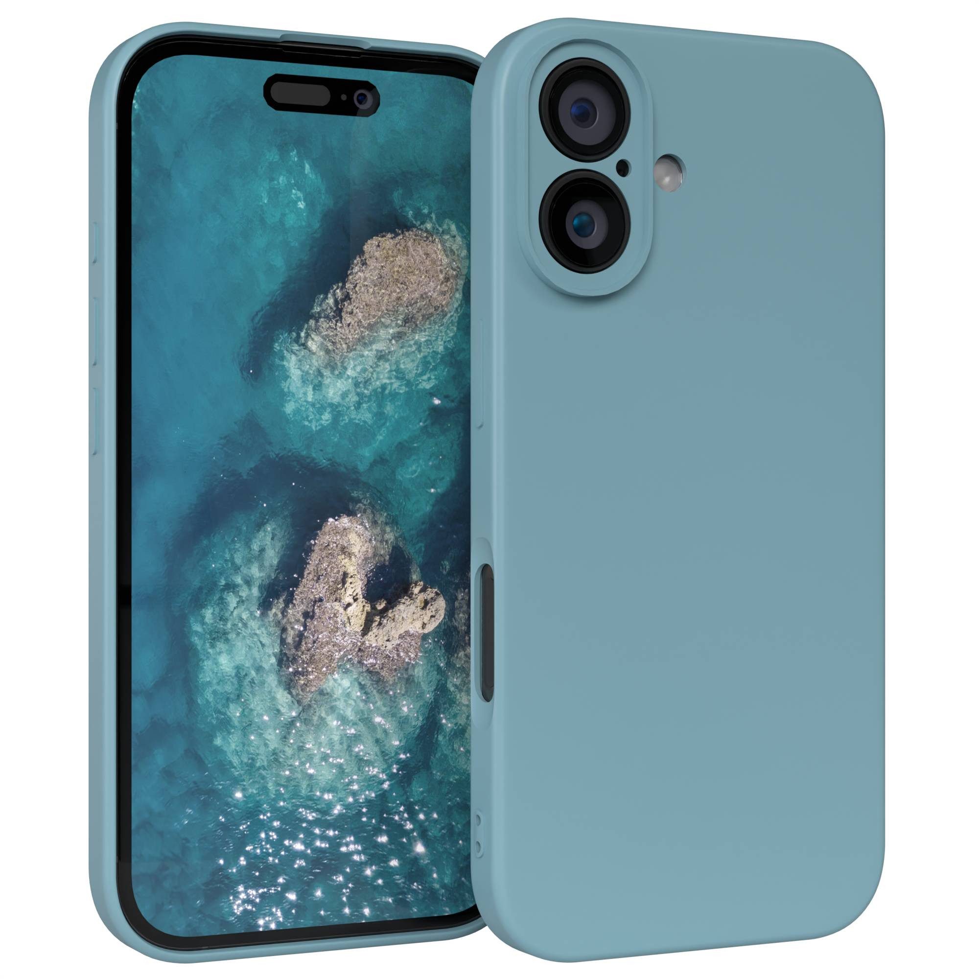 EAZY CASE Handyhülle für Apple iPhone 16 Hülle Silikon 6,1 Zoll, TPU Silikon Bumper Case stoßfest Slimcover Schutzhülle Etui Blaugrün
