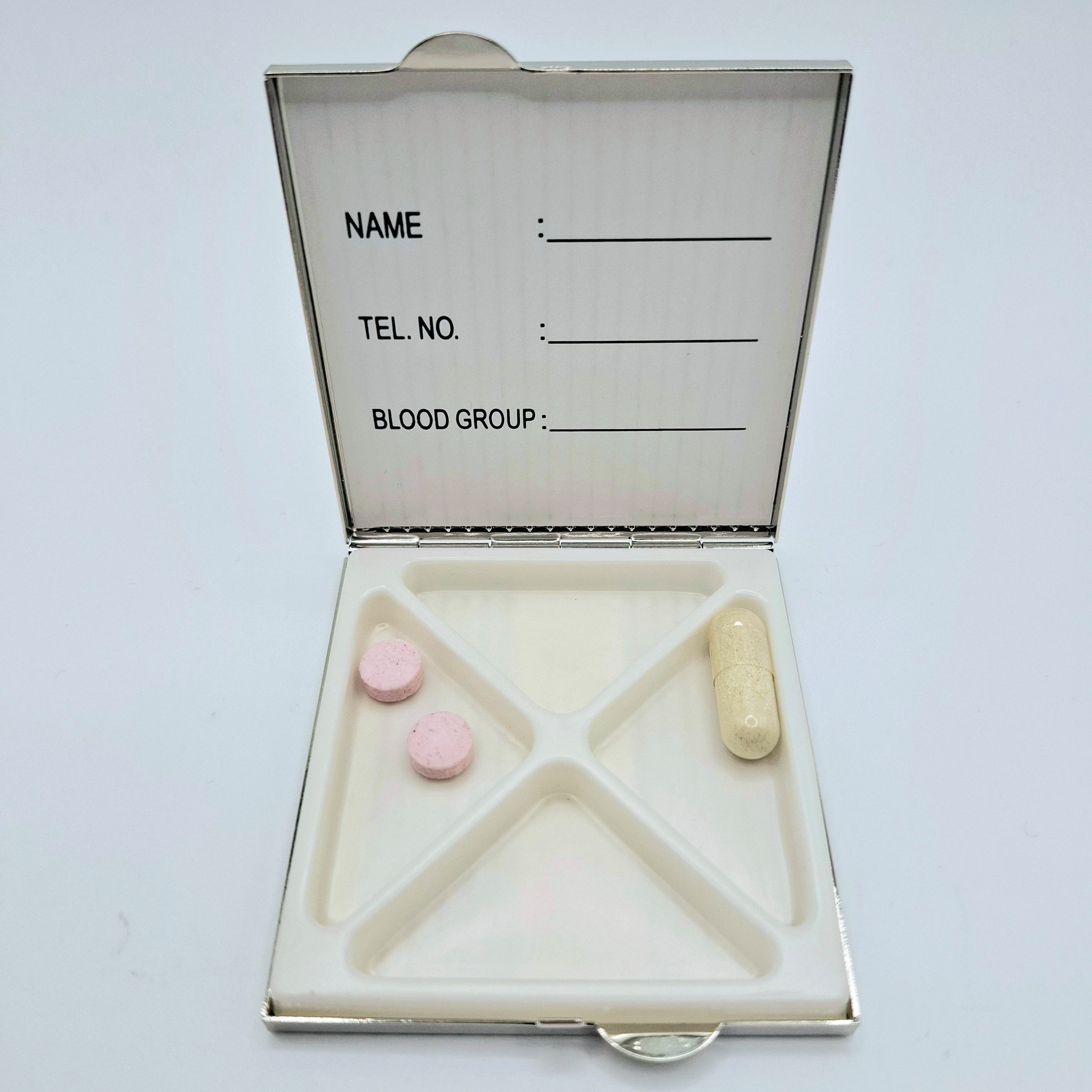 meytrade Pillendose Box für Tabletten, Vitamine, Nahrungsergänzungsmittel mit 4 Fächern (1 St)