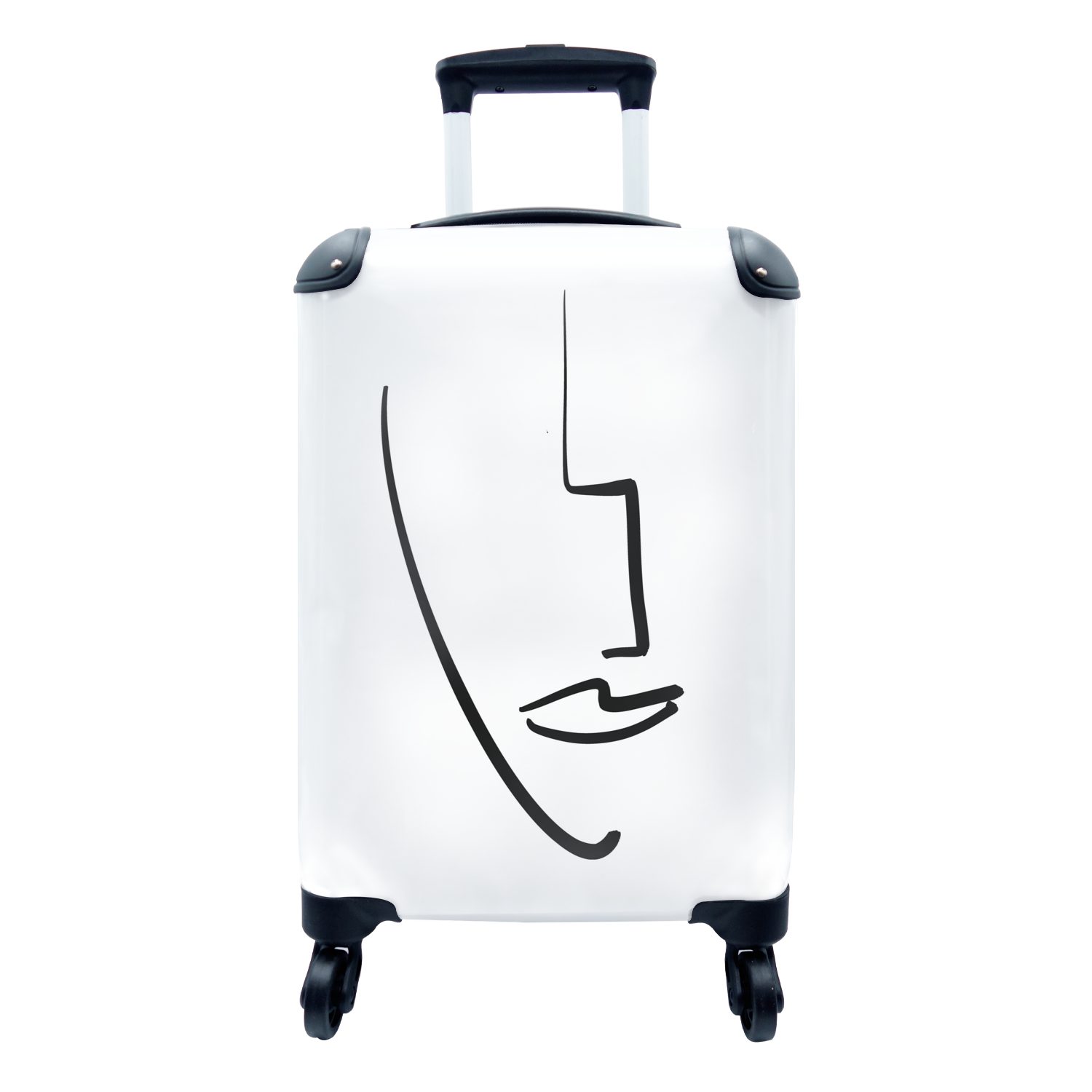 rollen, 4 Reisetasche Handgepäck Weiß, für Reisekoffer MuchoWow mit Schwarz - Gesicht Handgepäckkoffer Ferien, Frau Trolley, - Rollen, -
