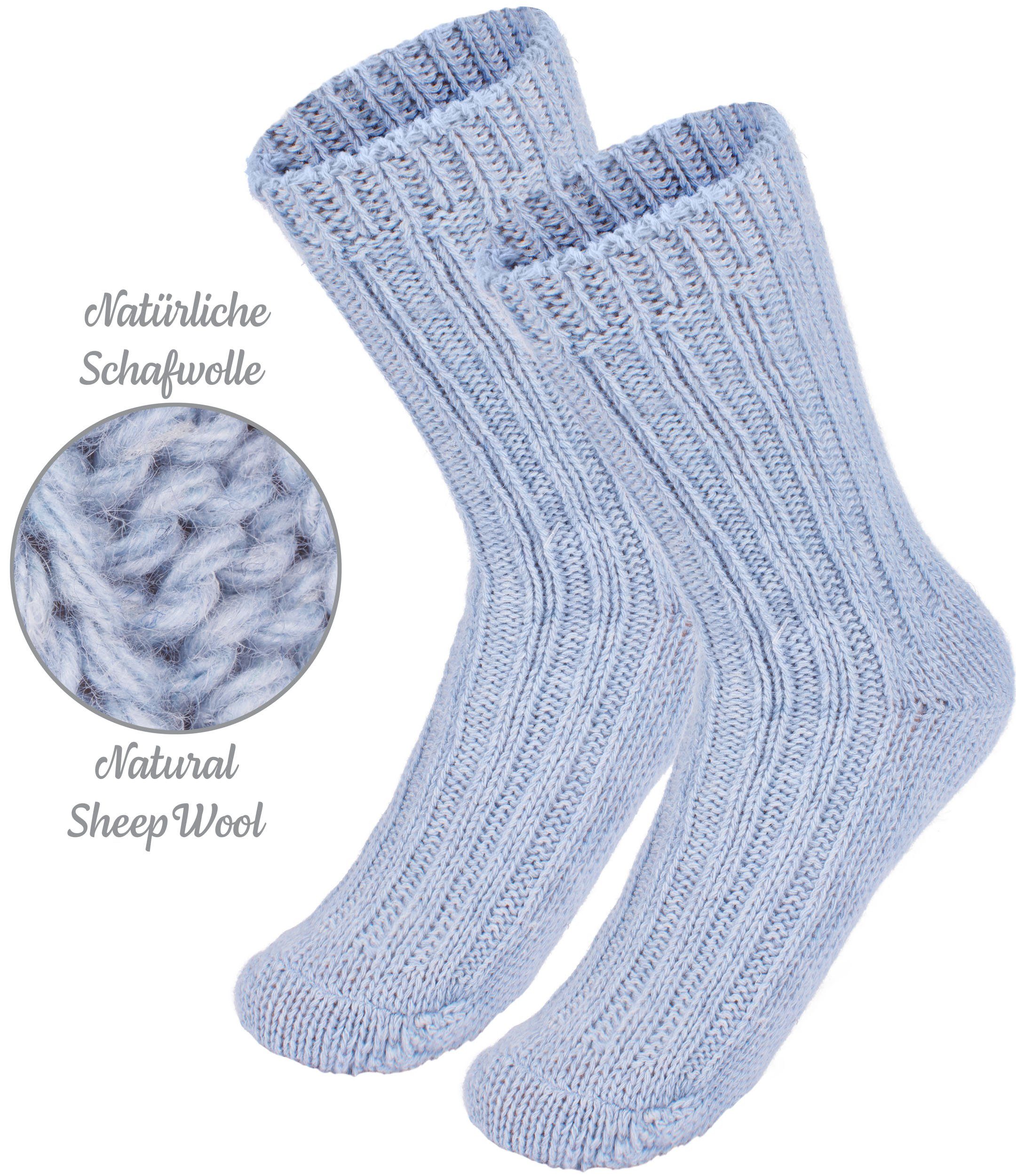 BRUBAKER Socken Kinder (4-Paar, Mädchen Dunkelblau, Blau Schafwolle Socken Set - für 4er-Pack) mit Grau, Wollsocken Jungen - Flauschiges Beige Kindersocken und Winter Warme Wintersocken und