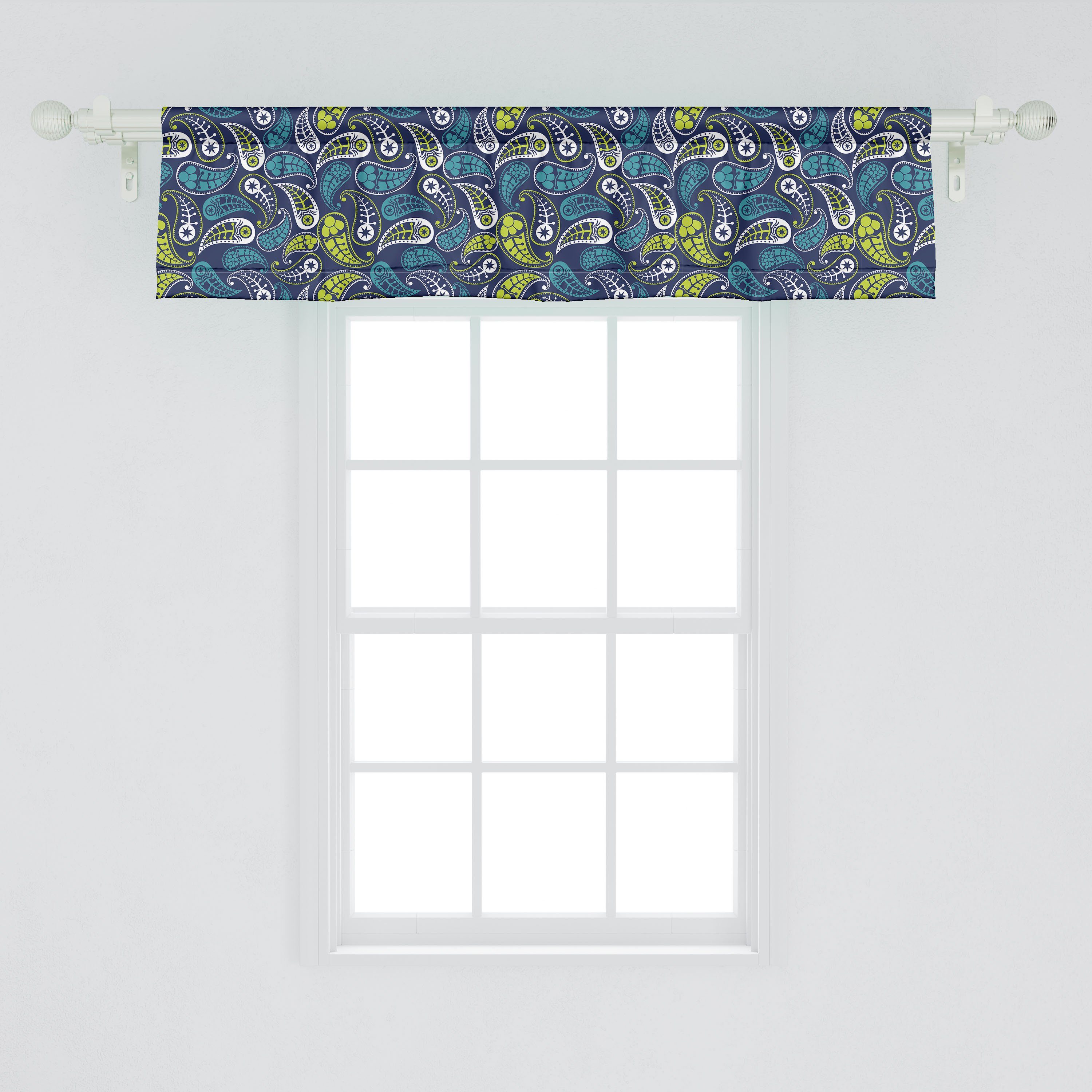 Scheibengardine Vorhang Volant für Paisley Blatt Schlafzimmer Ethnic Osten Stangentasche, Dekor mit Abakuhaus, Microfaser, Naher Küche