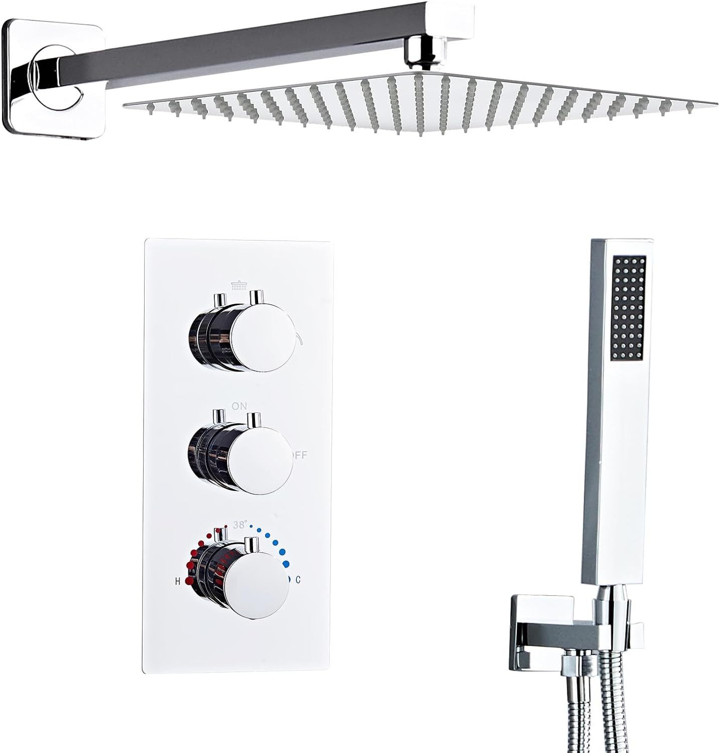 SaniteModar Duschsystem Unterputz mit Thermostat 30cm, Duschamarturen Verstecktes, Duscharmatur Komplettset mit Regendusche und Handbrause