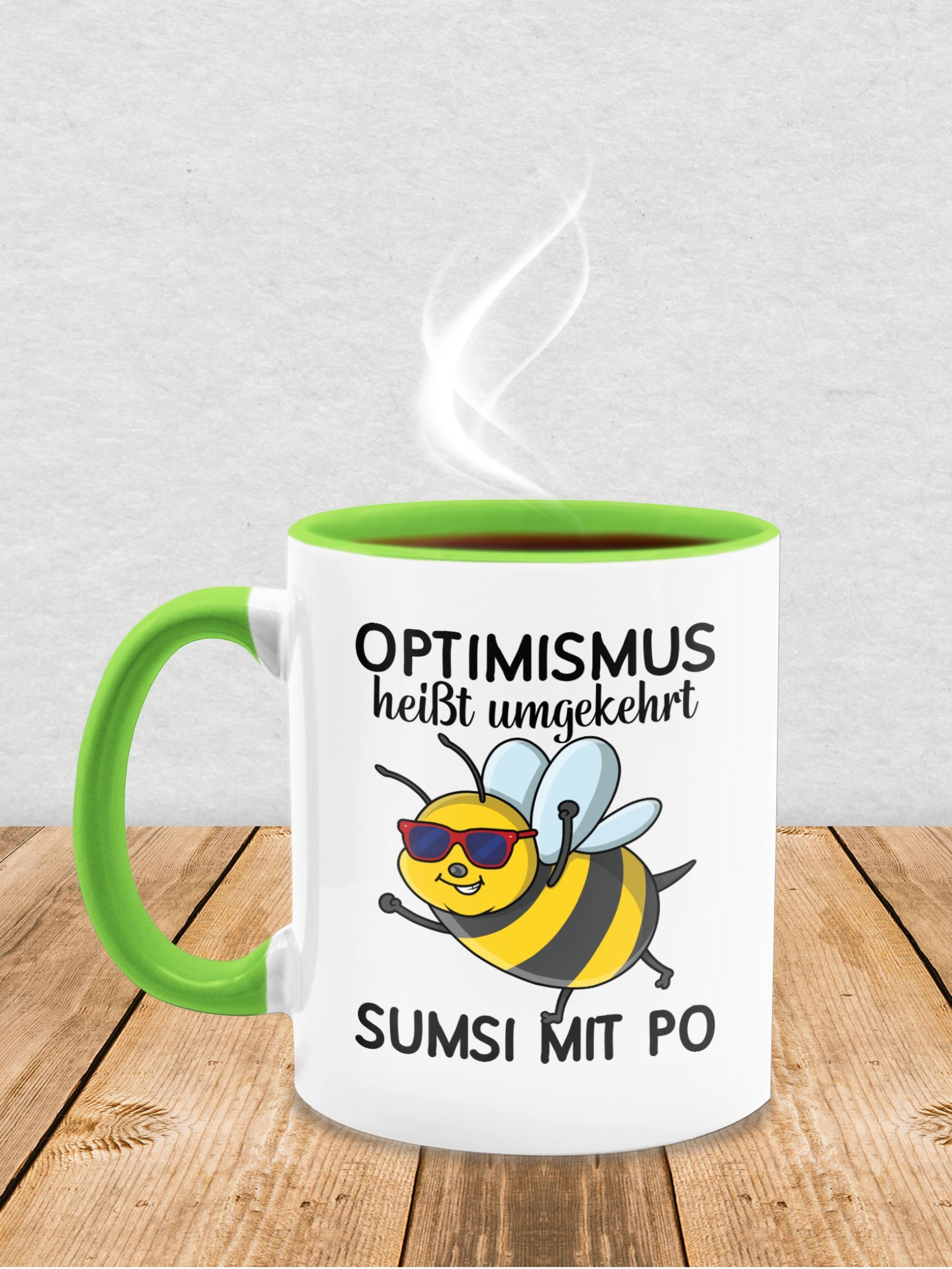 1 Shirtracer Büro I Po Tasse Arbeitskollegen, mit Hellgrün Statement heißt Optimismus Keramik, umgekehrt Sumsi
