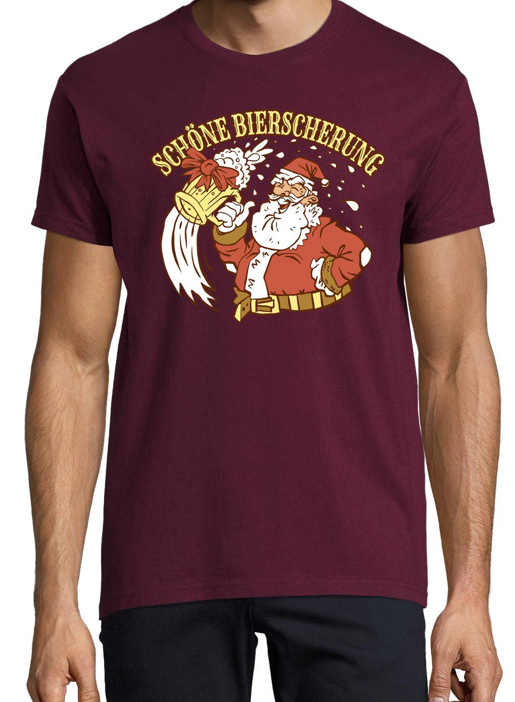 mit Youth Burgund trendigem Designz "Schöne Herren Bierscherung" T-Shirt Frontprint Shirt
