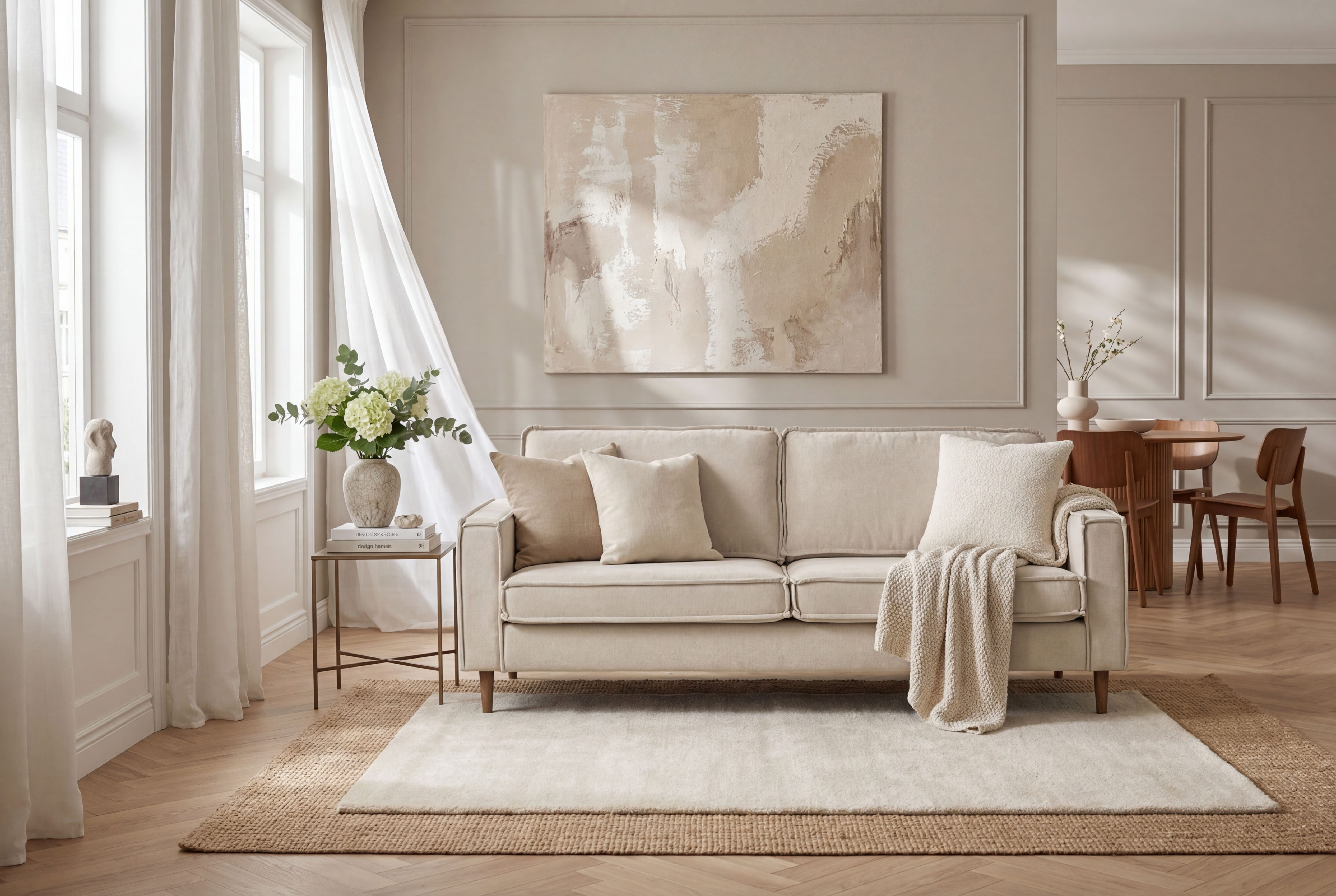 Home affaire 3-Sitzer Pinto Skandi, 206 cm, Chenille, Struktur, mit Keder, Massivholzfüße Eiche geräuchert, Wellenunterfederung