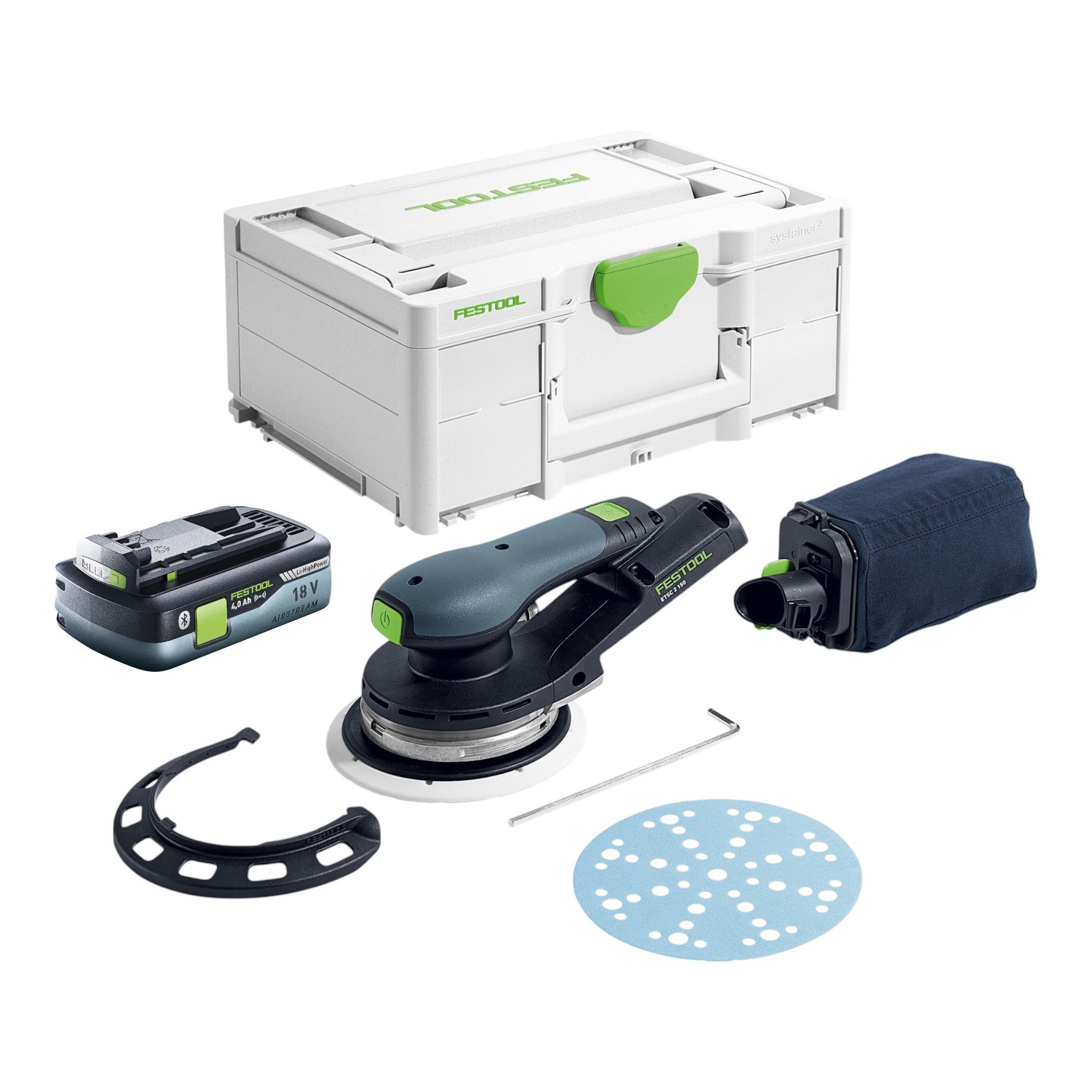 FESTOOL Exzenterschleifer ETSC 2 150-Basic 18 V 150 mm + 1x Akku 4,0 Ah + Systainer - ohne Lader