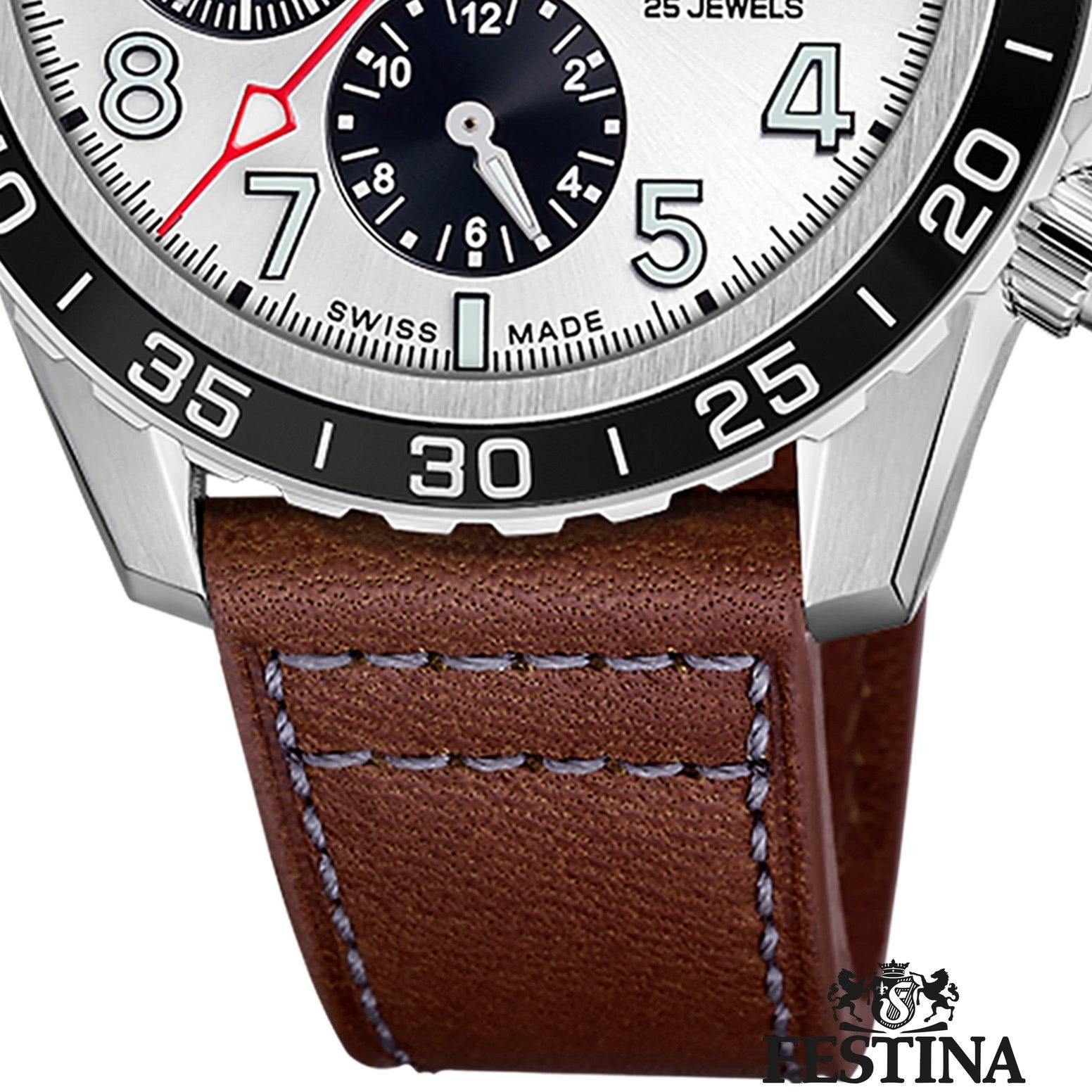Festina Multifunktionsuhr Festina Herrenuhr Swiss Made Armbanduhr, (Multifunktionsuhr), Herren Armbanduhr rund, Lederarmband braun, Elegant