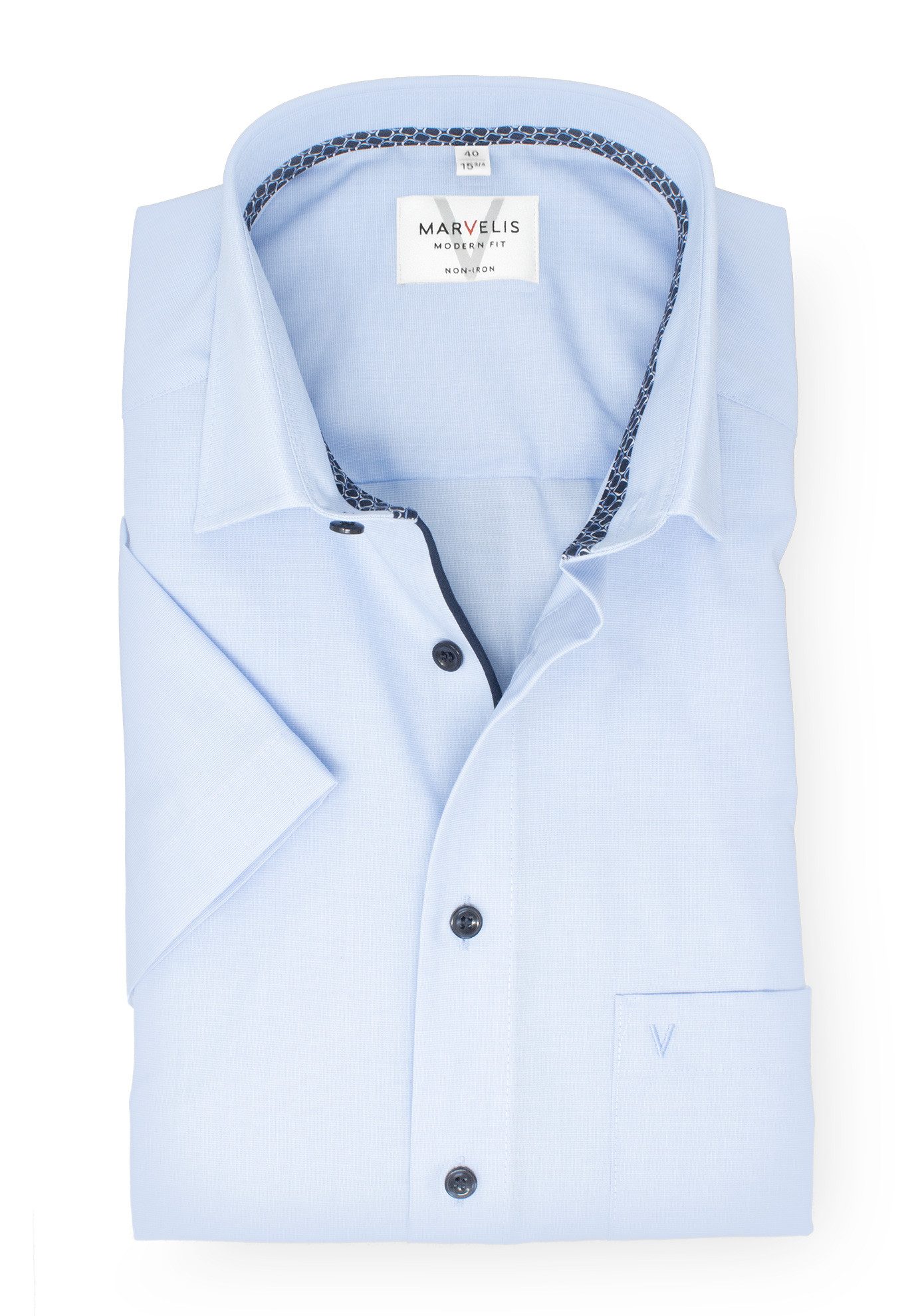 MARVELIS Kurzarmhemd Kurzarmhemd - Modern Fit - Einfarbig - Rauchblau