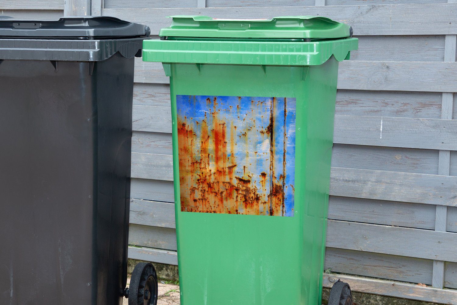 Wandsticker St), Mülleimer-aufkleber, - Sticker, MuchoWow - Abfalbehälter (1 Rost Mülltonne, Vintage Stahl Container,
