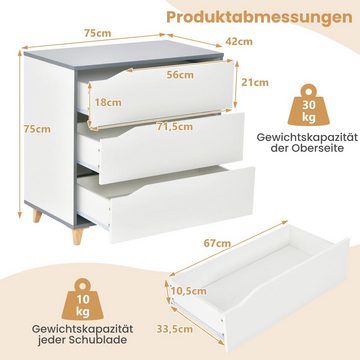 COSTWAY Sideboard, mit 3 Schubladen, 75x42x75cm weiß, Holz, Schubladenschrank