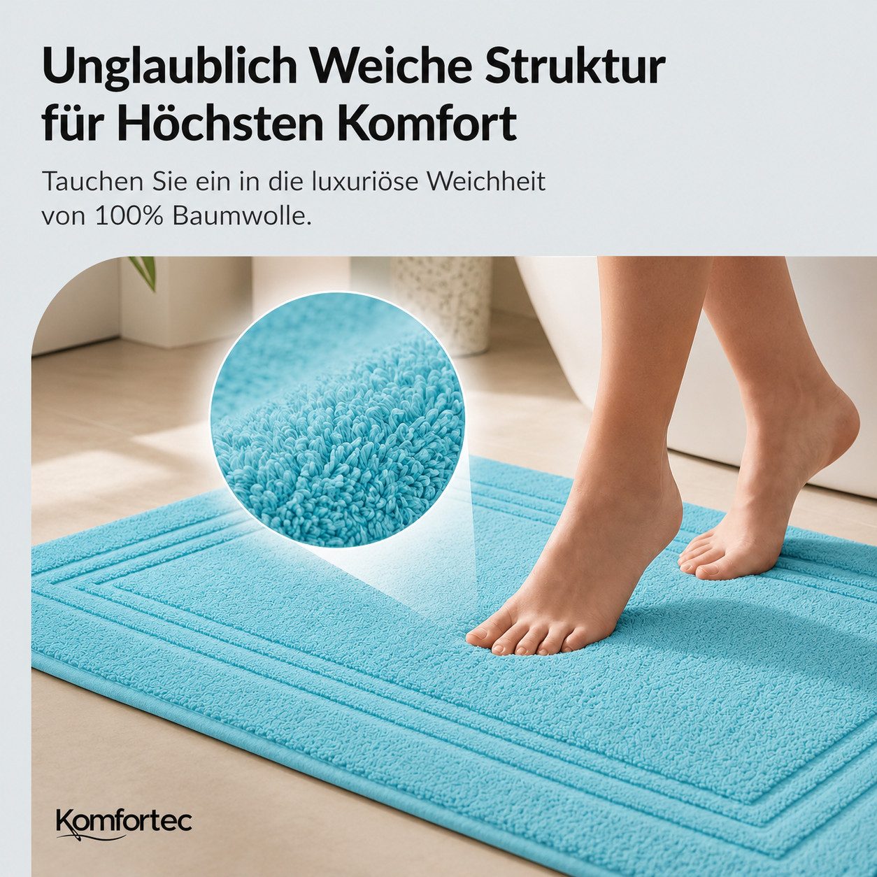 Komfortec Badematte Badvorleger aus 100% Baumwolle, Waschbar Duschmatte, Frottee, Rechteckig, 600 g/m², 2er Set, Saugfähig & Schnelltrocknend – Bild 2 von 5