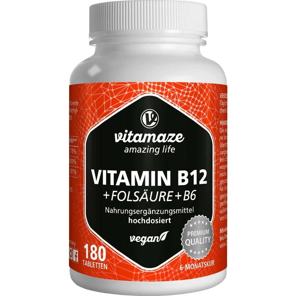 Vitamaze VITAMIN B12 1000 μg hochdos.+B9+B6 vegan Tabletten Tabletten, 180 St.