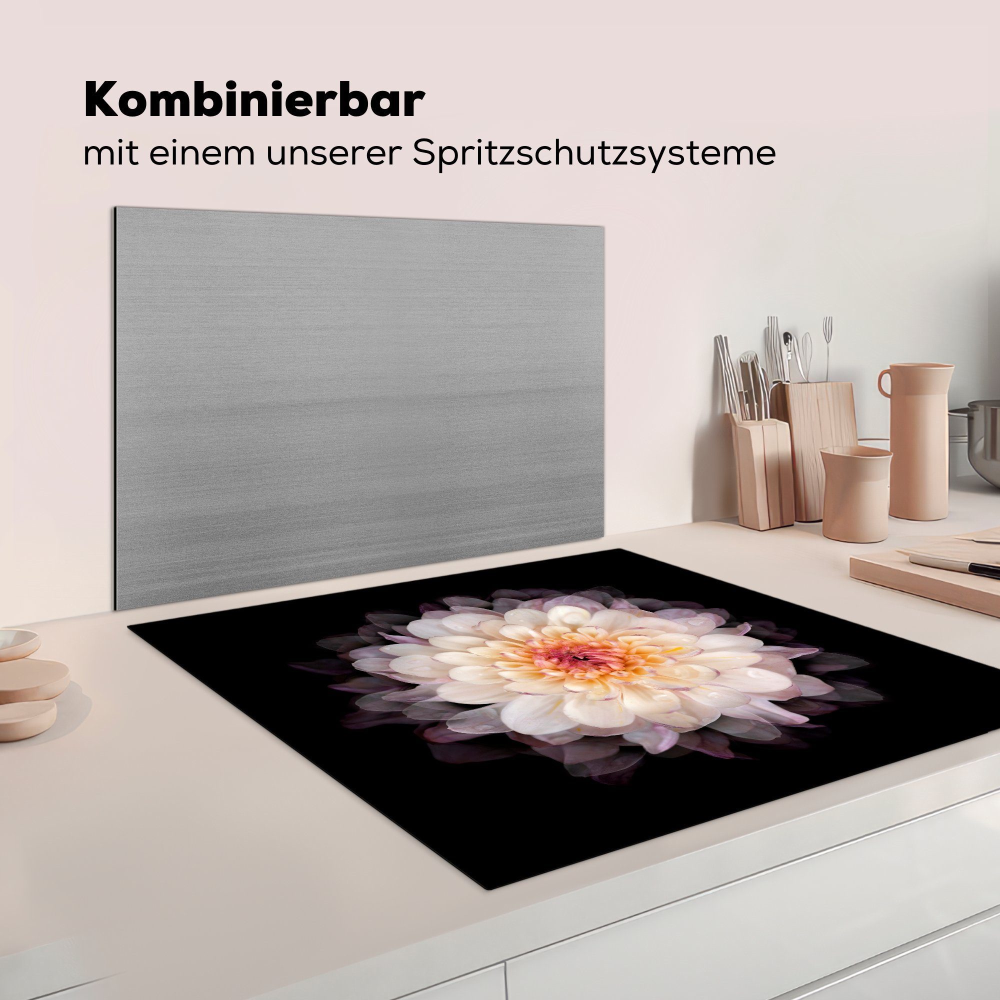 78x78 MuchoWow cm, tlg), küche - Ceranfeldabdeckung, für (1 Blume Weiß - Rosa, Herdblende-/Abdeckplatte Vinyl, Arbeitsplatte