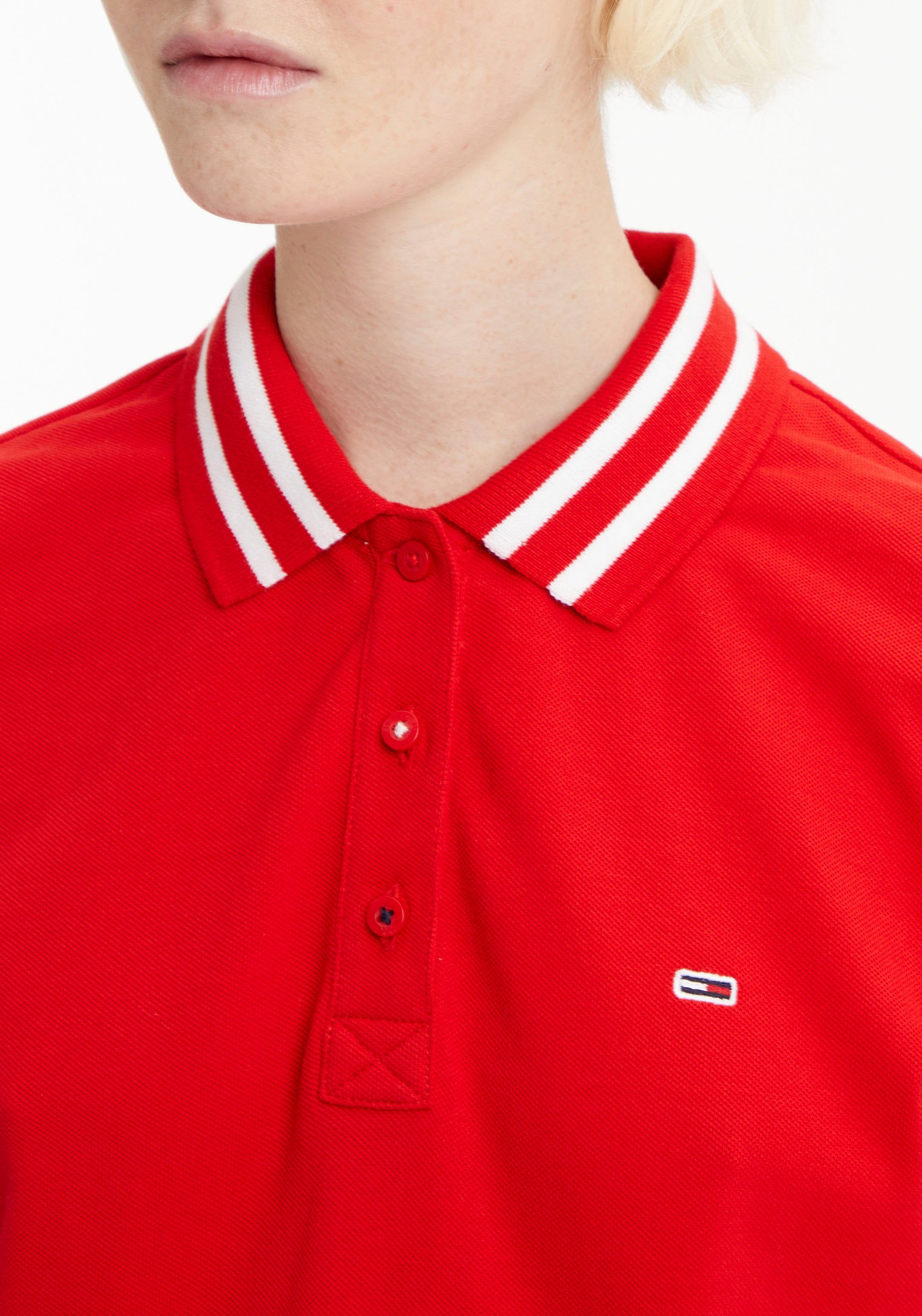 Tommy Deep-Crimson Jeans Jeans TIPPING Poloshirt POLO Kontraststreifen Tommy ESSENTIAL & Label-Flag TJW mit