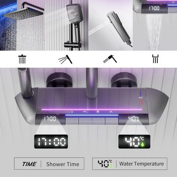 QREZAA Duschsystem Thermostat Messing Mischbatterie Duschset mit Regendusche, Höhe 150 cm, 3 Strahlart(en), mit Regendusche,3 Handbrause,Bidet Sprayer,Wasserfall,Duschgarnitur