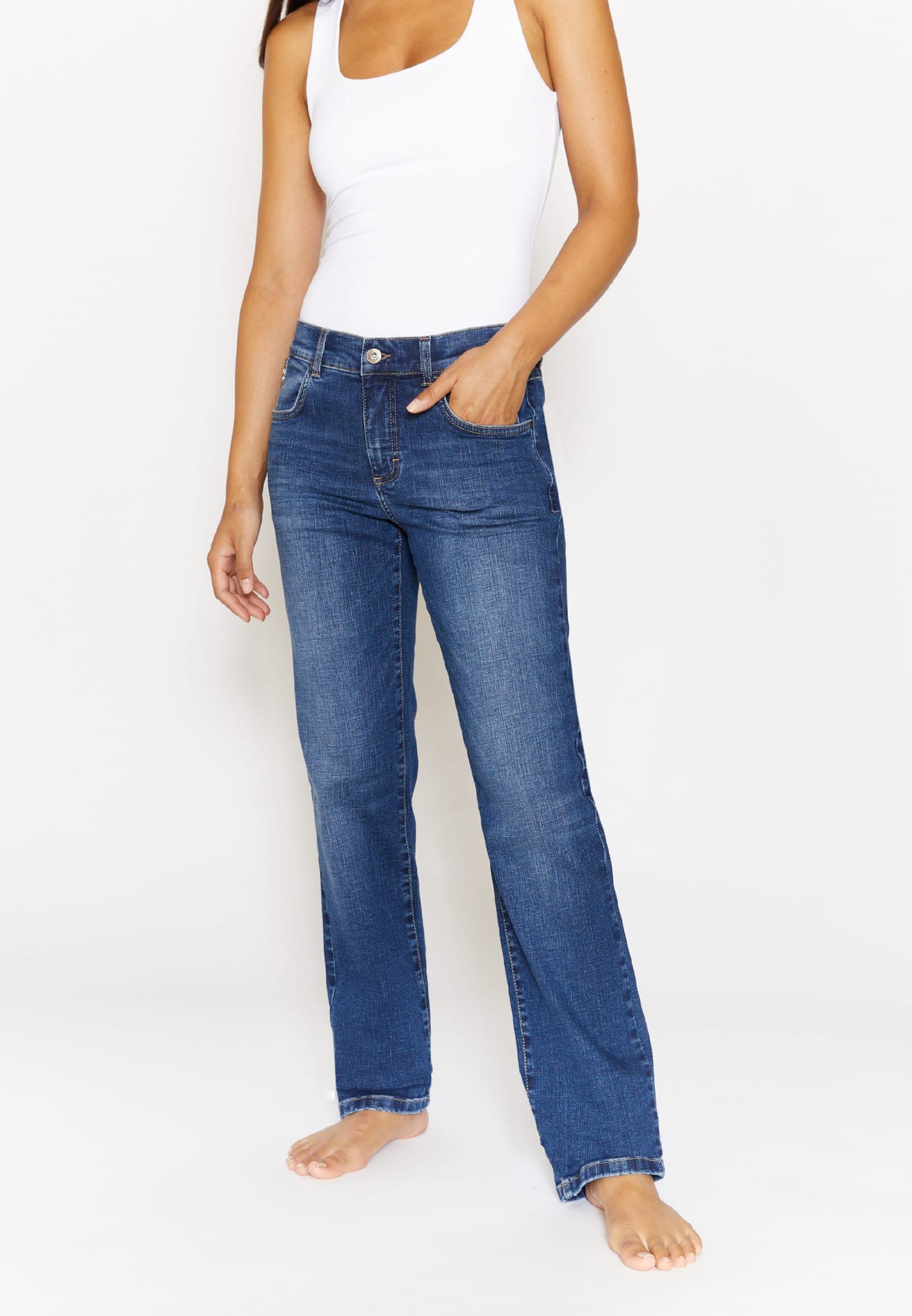 [Eröffnungspreis für alle Produkte] ANGELS Straight-Jeans Jeans Dolly mit 2.0 mit Label-Applikationen Used-Waschung