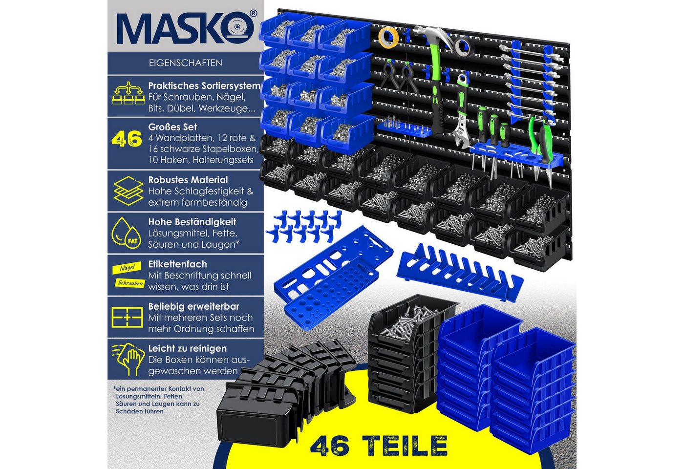 Thumbnail - MASKO Stapelbox, Wandregal Stapelboxen Werkzeughalter 45 tlg Box Erweiterung