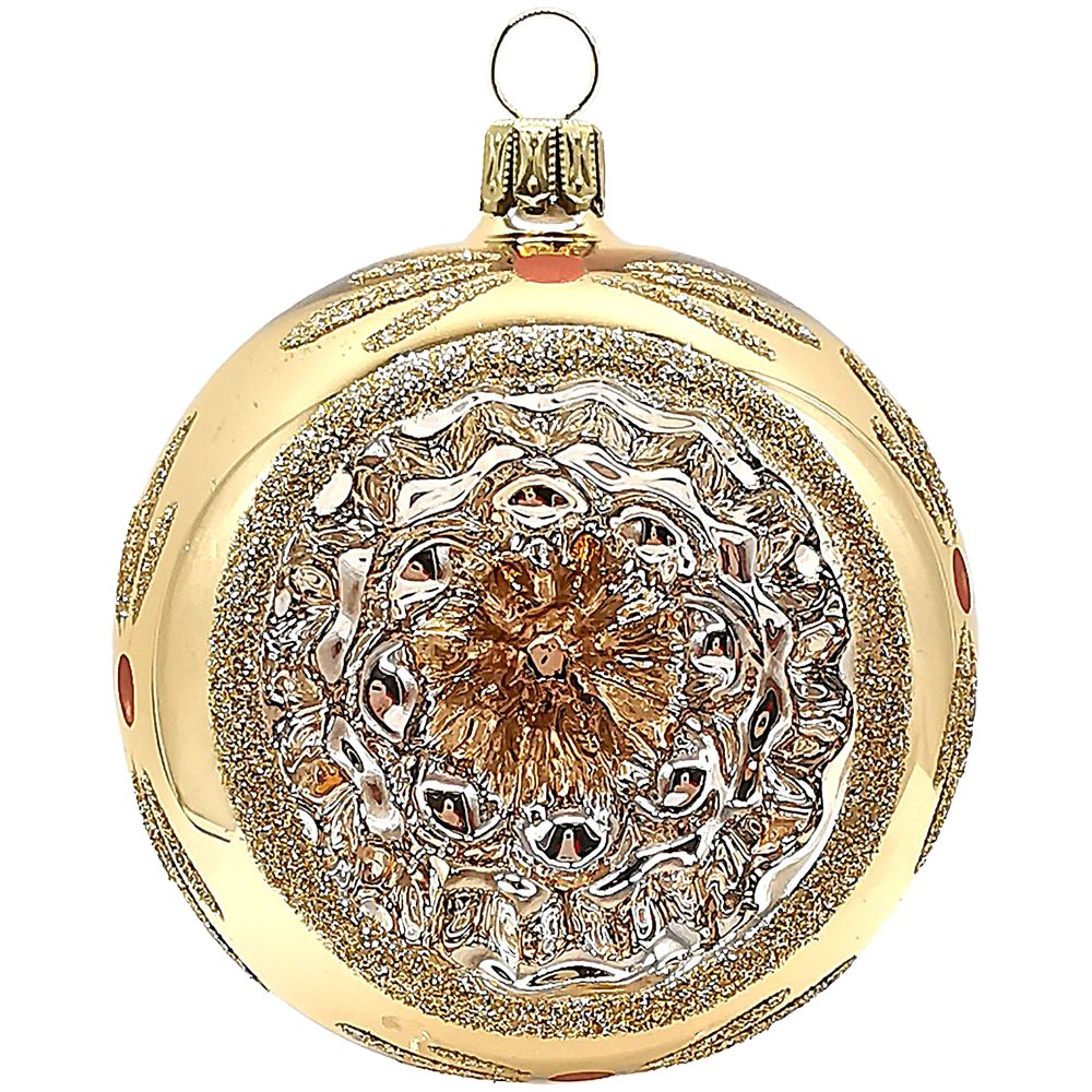 Schatzhauser Weihnachtsbaumkugel Reflex Christbaumkugel gold glänzend Ø8cm (1 St), mundgeblasen, handbemalt