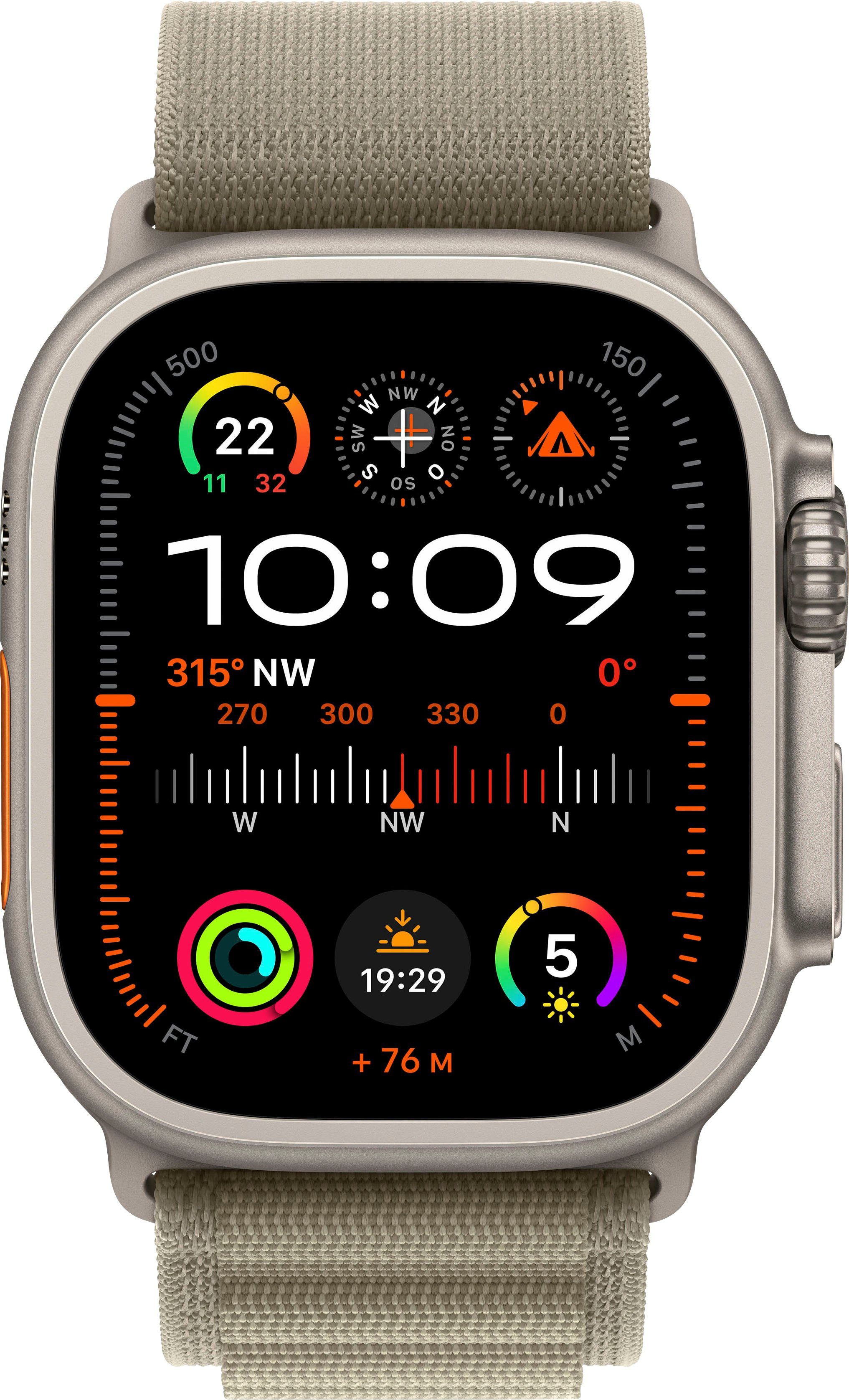 Apple Watch Ultra Cellular 10), Watch GPS Alpine Alpine (4,9 OS olive 2 Loop Zoll, cm/1,92 Smartwatch Large Titanium Titanium/Olive | mm 49 
