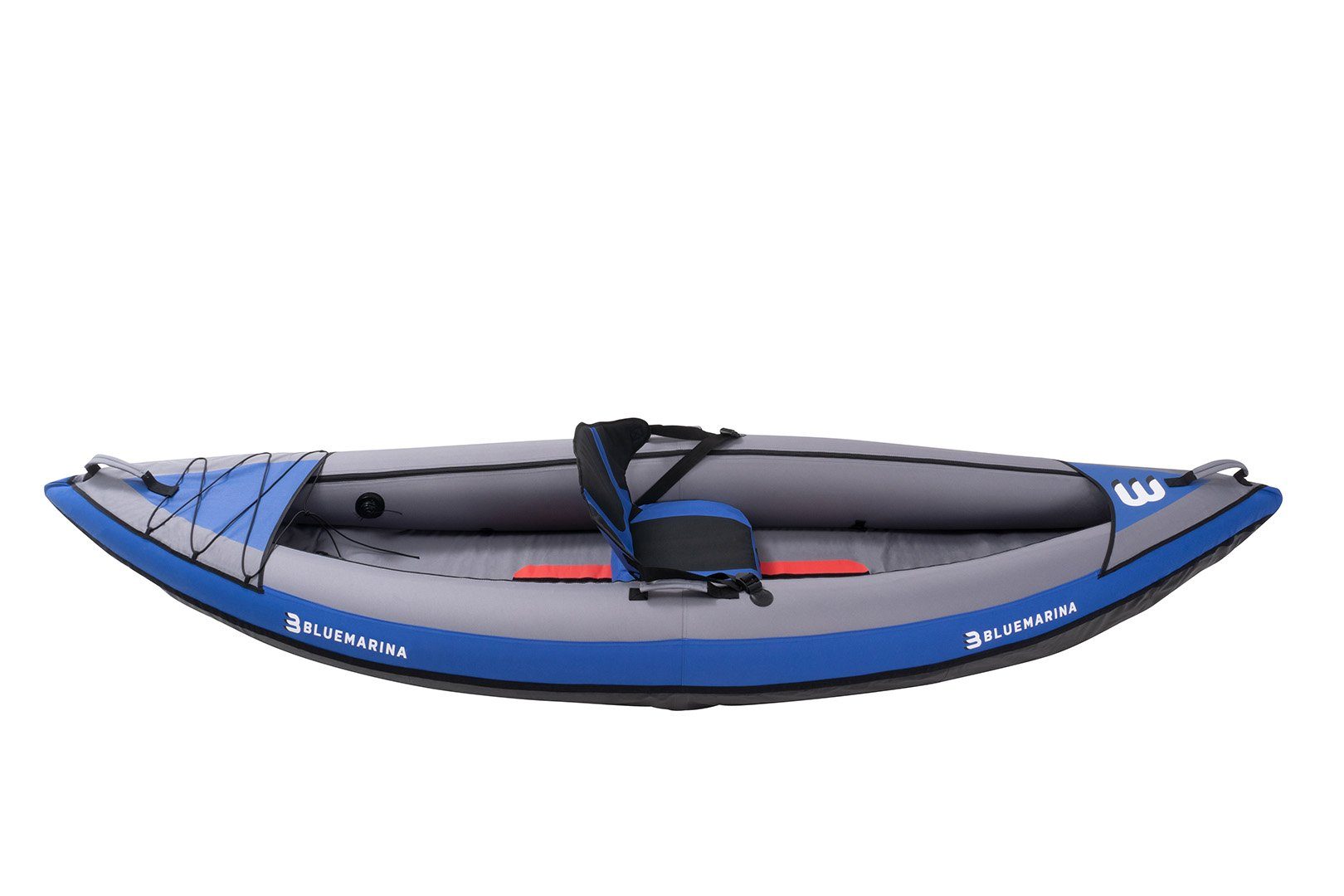 Bluemarina Kanu Aufblasbares Kajak Samoa 1 Sitzer, (bis 110 kg - robuste Finnen - 4 Tragegriffe - Fußpumpe - Transporttasche, 3-St., Luftkajak mit Paddel), Kajak - Kayak - Kanu - Schlauchboot - Angelboot