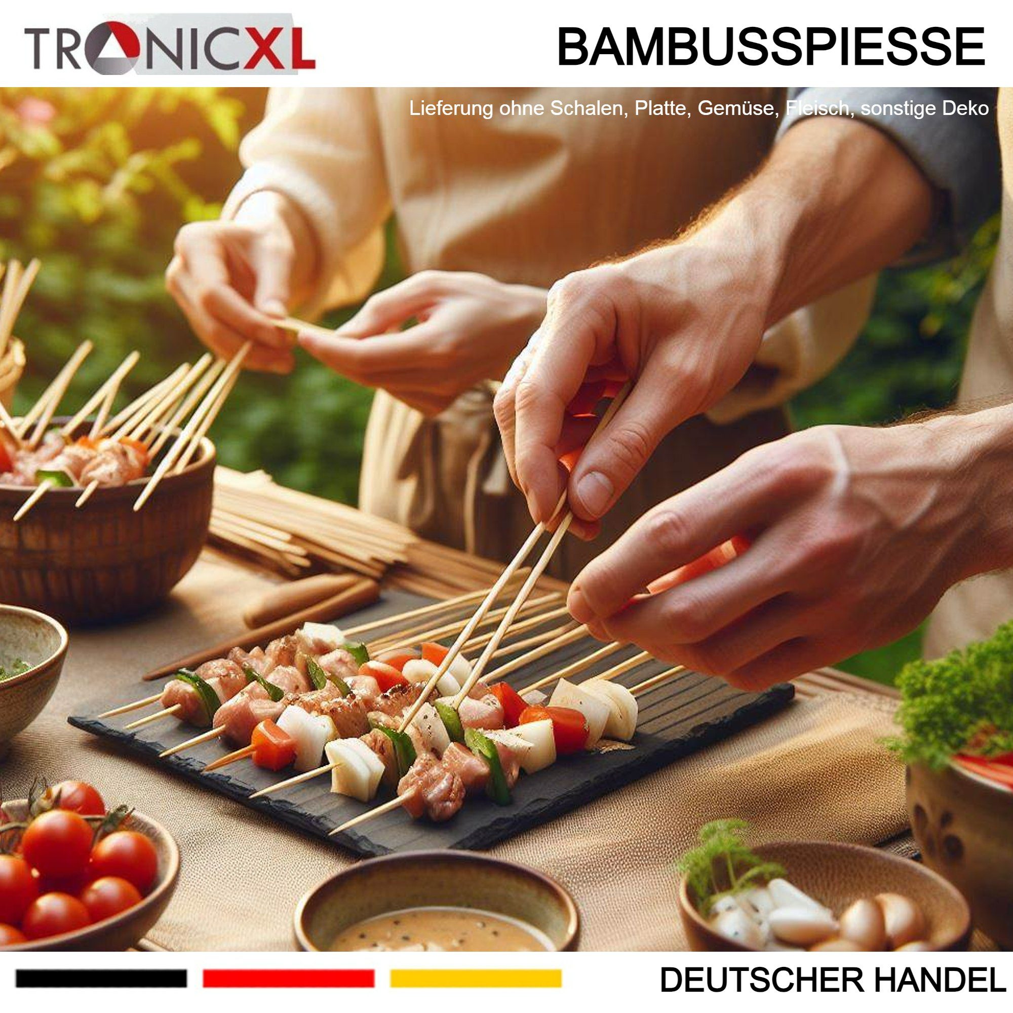 TronicXL Grillspieß 200x Bambusspieß 19cm Holzspieße Schaschlikspieße Holz Fleischspieß (Set, 200-St), Geschliffen, Poliert