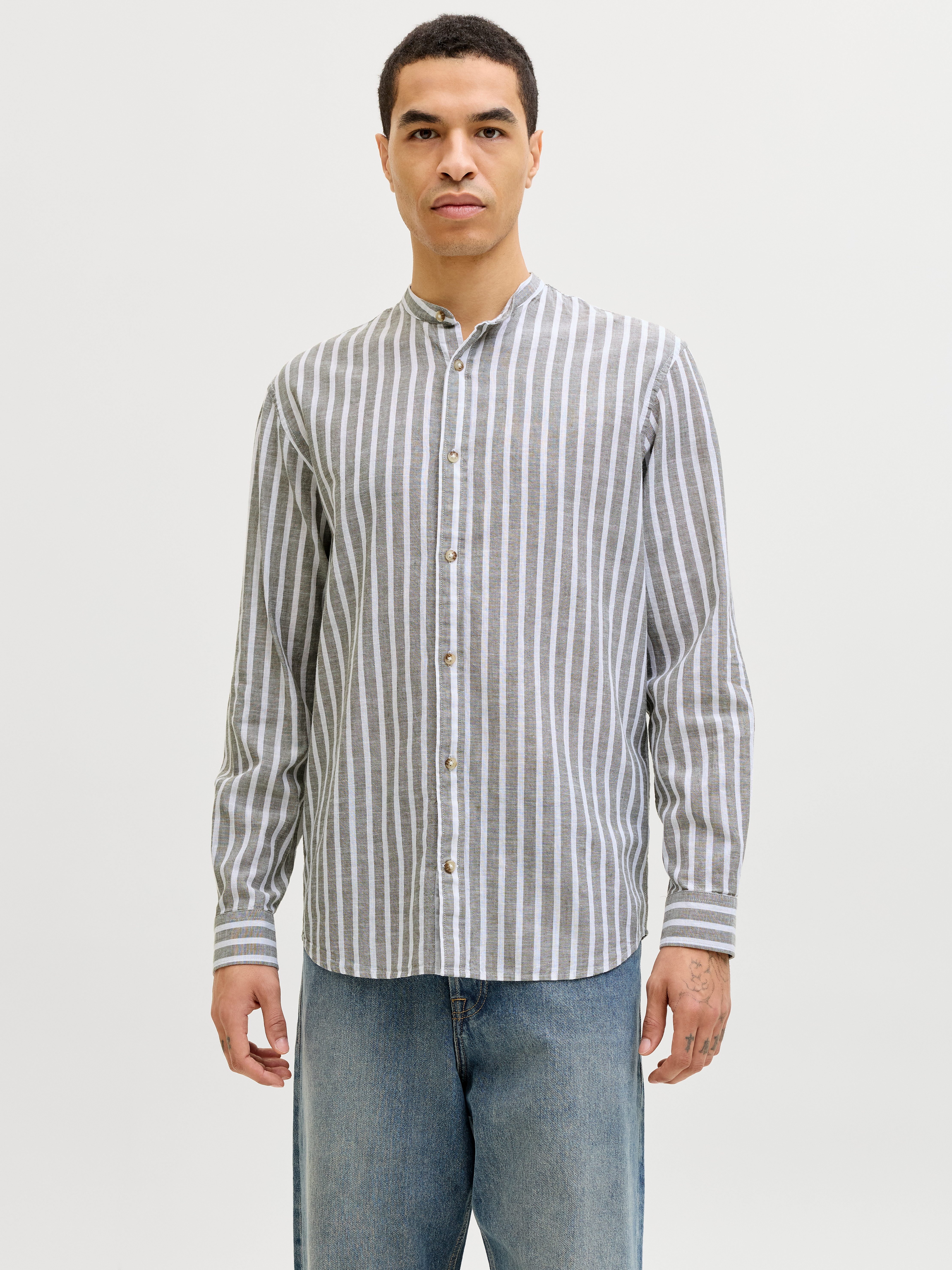 Jack & Jones Langarmhemd JJESUMMER LINEN BLEND BAND SHIRT L/S SN Baumwollmischung, regular fit