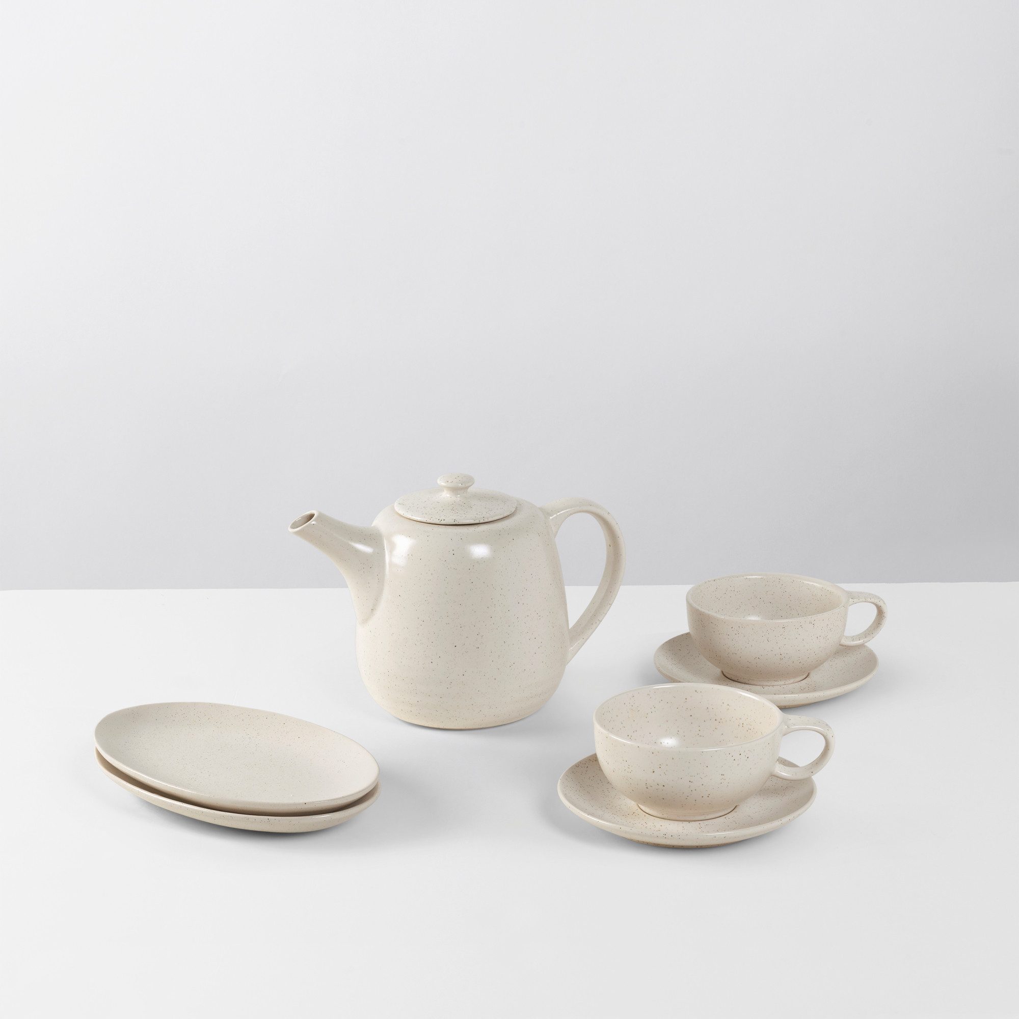 Broste Copenhagen Geschirr-Set Broste Copenhagen Nordic Vanilla Tee für Zwei Set, 2 Personen, Steingut, 7 Teile für 2 Personen