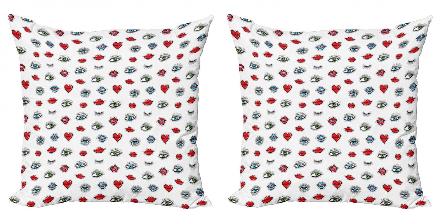 Kissenbezüge Modern Accent Doppelseitiger Digitaldruck, Abakuhaus (2 Stück), emoji Augen-Herz-Lippen Schönheit