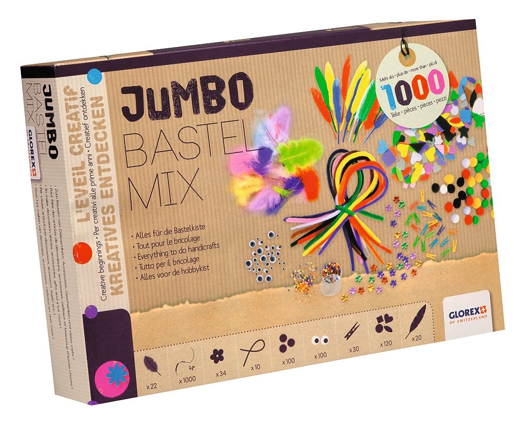 Glorex Kreativset Bastelbox Jumbo Bastel-Mix, (1000-tlg), mehr als 1000 Teile